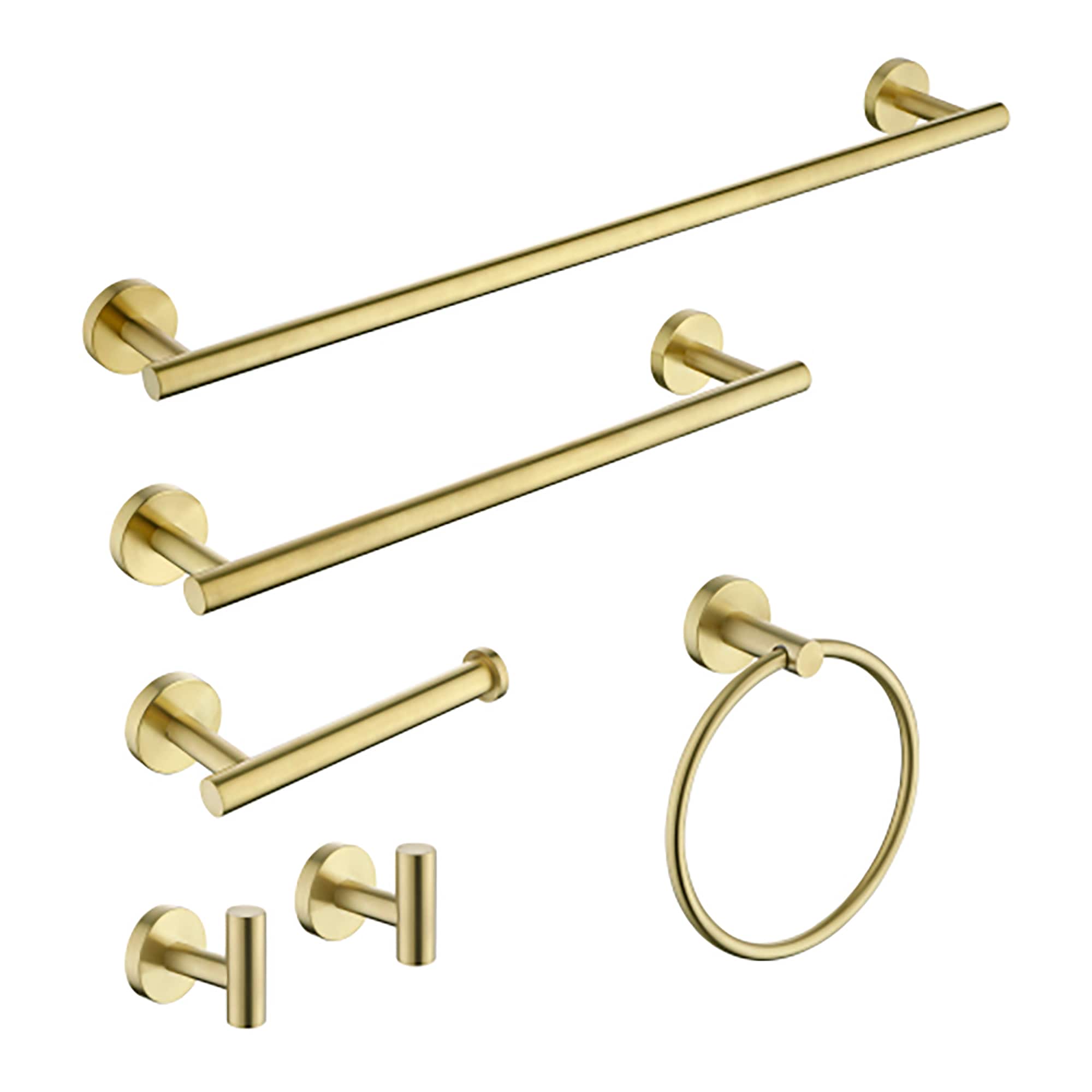 Juego de Accesorios de Baño Decorativos en Dorado Cepillado de 5 Piezas de CASAINC incluye Barra de Toalla, Portarrollos, Argolla para Toalla y Gancho para Batas MCS-594BG