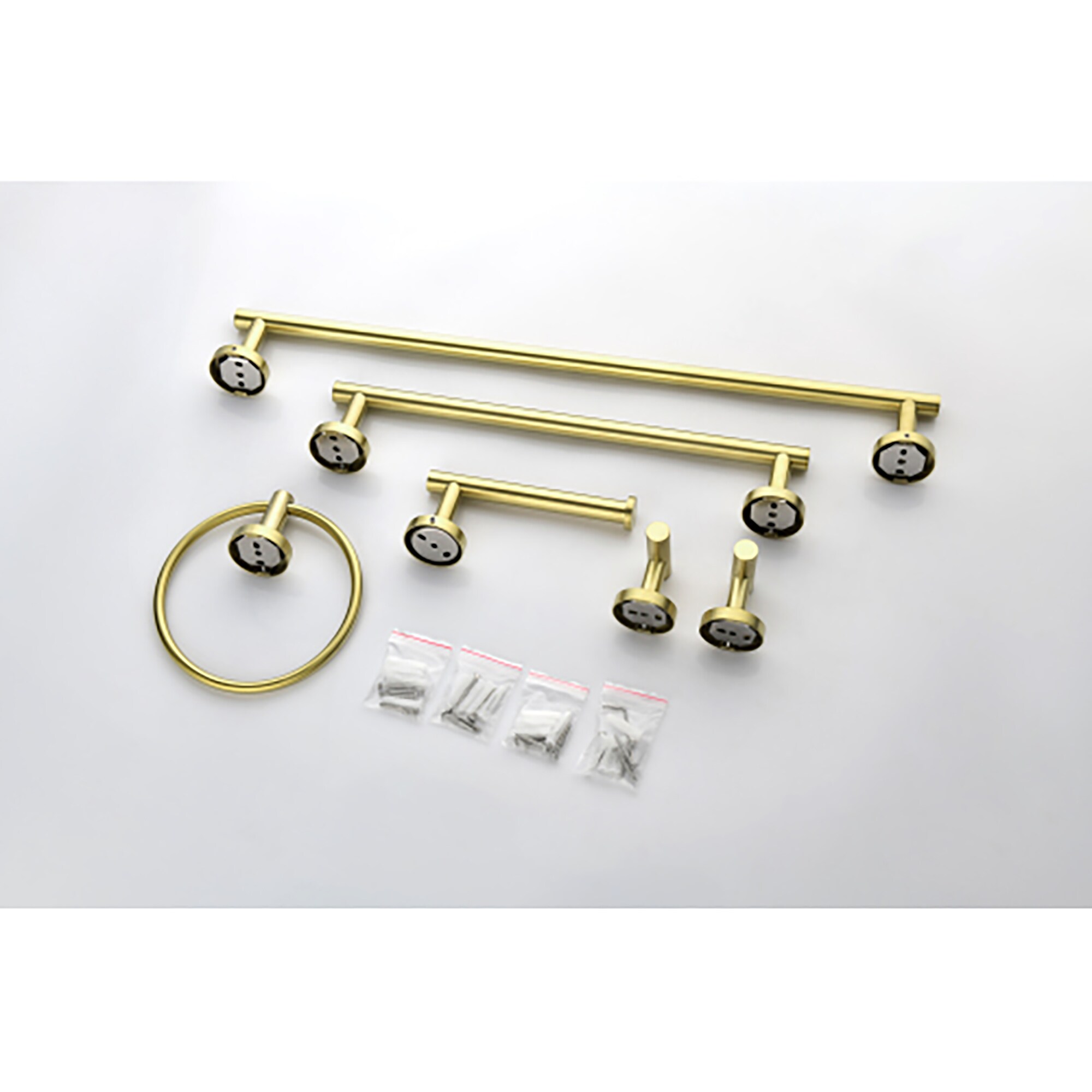 Juego de Accesorios de Baño Decorativos en Dorado Cepillado de 5 Piezas de CASAINC incluye Barra de Toalla, Portarrollos, Argolla para Toalla y Gancho para Batas MCS-594BG