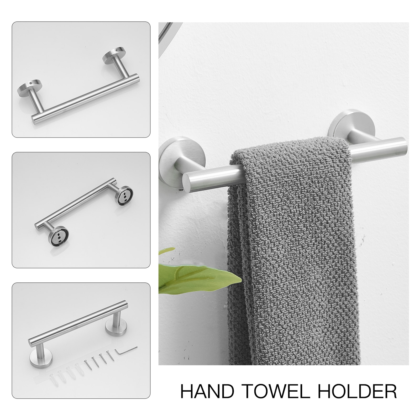 Juego de accesorios para baño de 3 piezas en níquel cepillado - Barra de toalla, porta papel y gancho para batas incluidos
