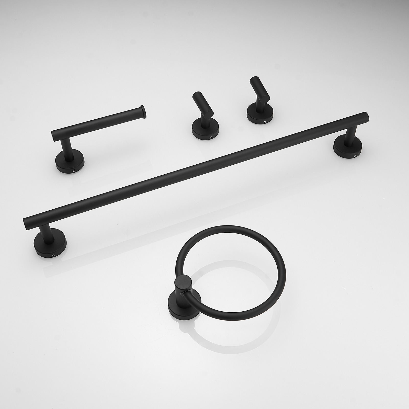 Juego de Accesorios de Baño Decorativos de 5 Piezas en Negro Mate incluye Barra de Toalla, Porta Papel de Baño, Argolla de Toalla, y Gancho de Bata - Modelo A-91020-NEGRO