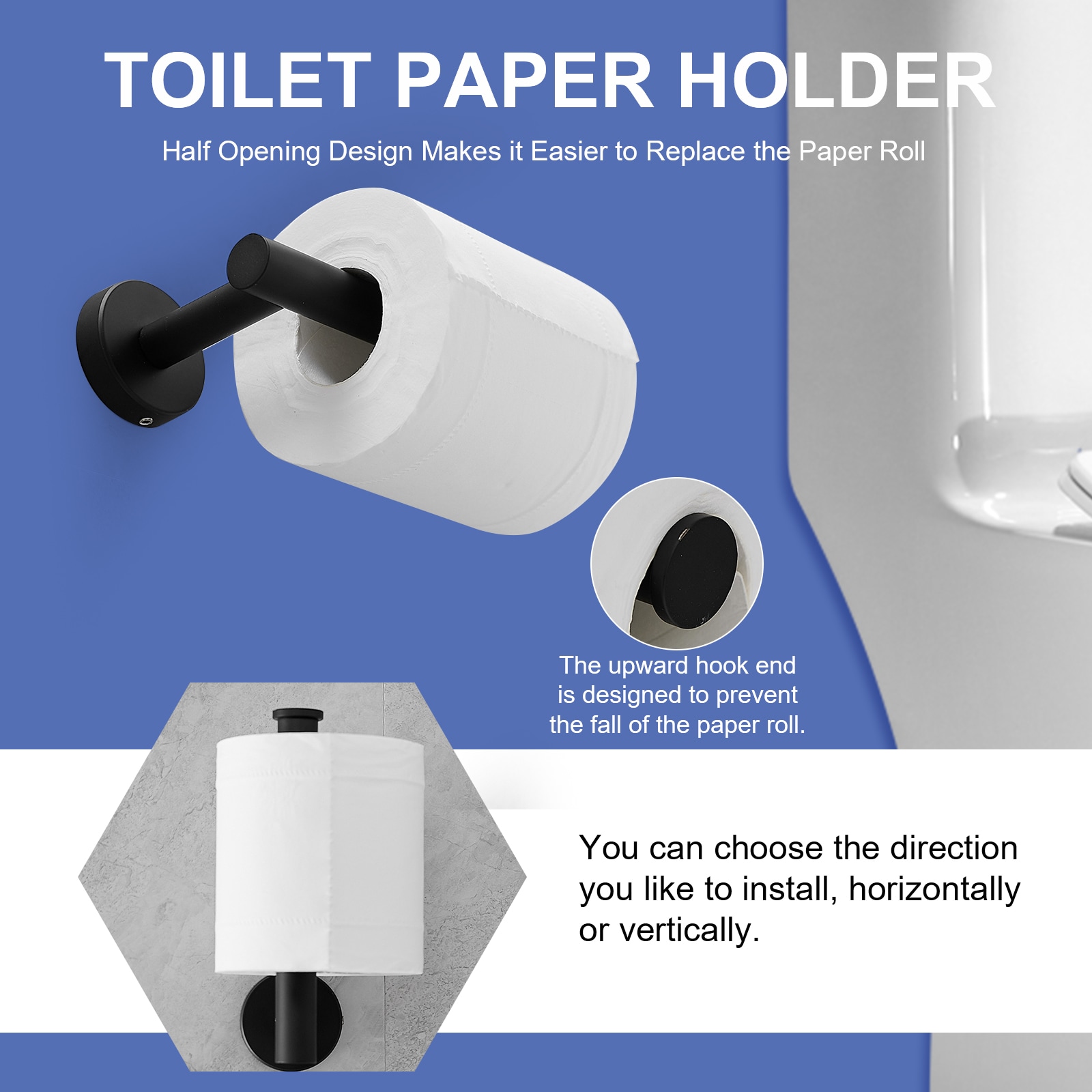 Juego de Accesorios de Baño Decorativos de 5 Piezas en Negro Mate incluye Barra de Toalla, Porta Papel de Baño, Argolla de Toalla, y Gancho de Bata - Modelo A-91020-NEGRO