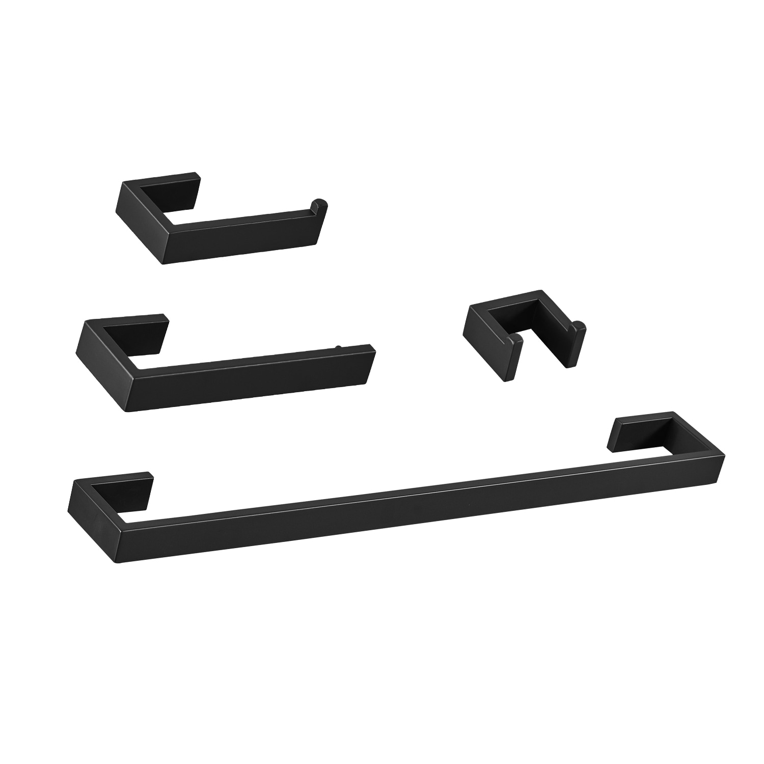 Juego de accesorios de baño en mate negro de 4 piezas - Barra de toalla, porta papel higiénico, gancho para batas incluido A-91001-NEGRO