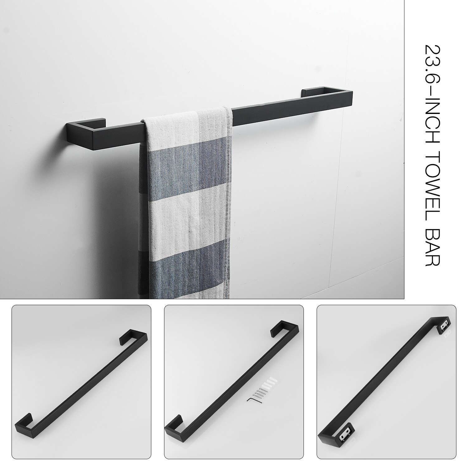 Juego de accesorios de baño en mate negro de 4 piezas - Barra de toalla, porta papel higiénico, gancho para batas incluido A-91001-NEGRO