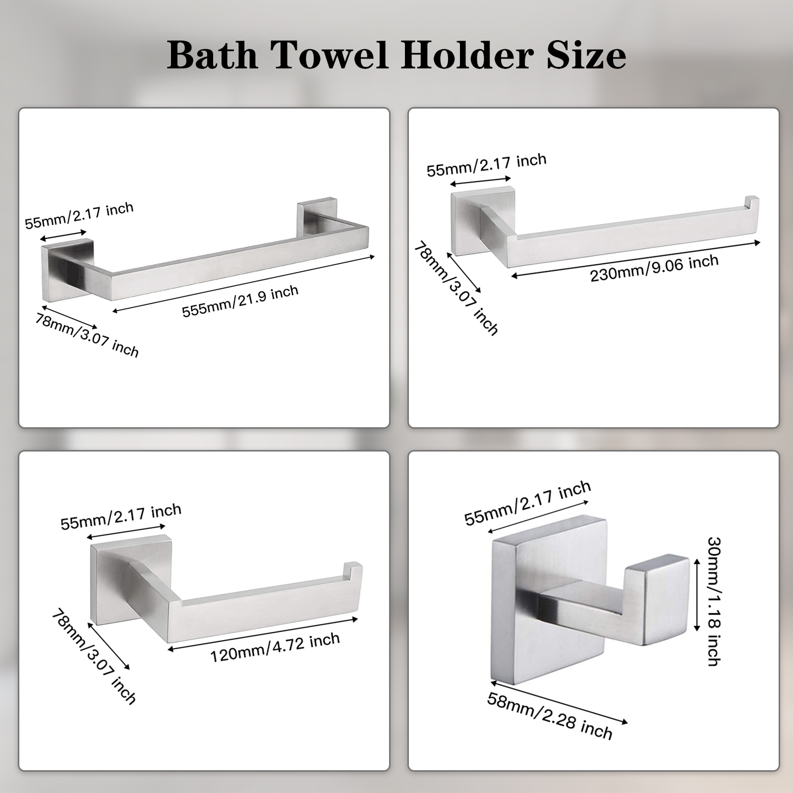 Juego de herrajes para baño de 5 piezas en níquel cepillado - Incluye barra de toalla, portarrollos y colgador de baño decorativo A-91012, modelo A-91012-S-N-1.