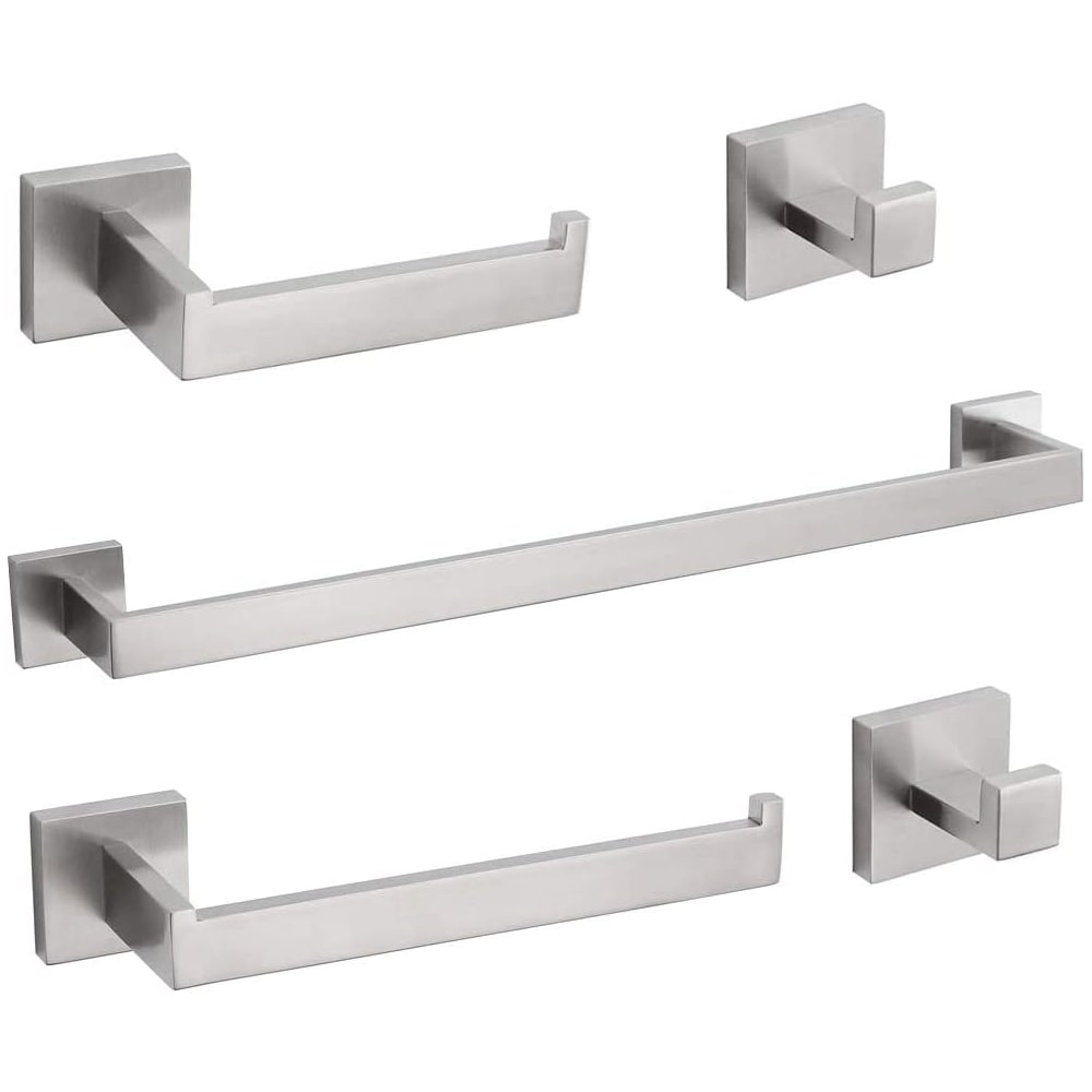 Juego de herrajes para baño de 5 piezas en níquel cepillado - Incluye barra de toalla, portarrollos y colgador de baño decorativo A-91012, modelo A-91012-S-N-1.