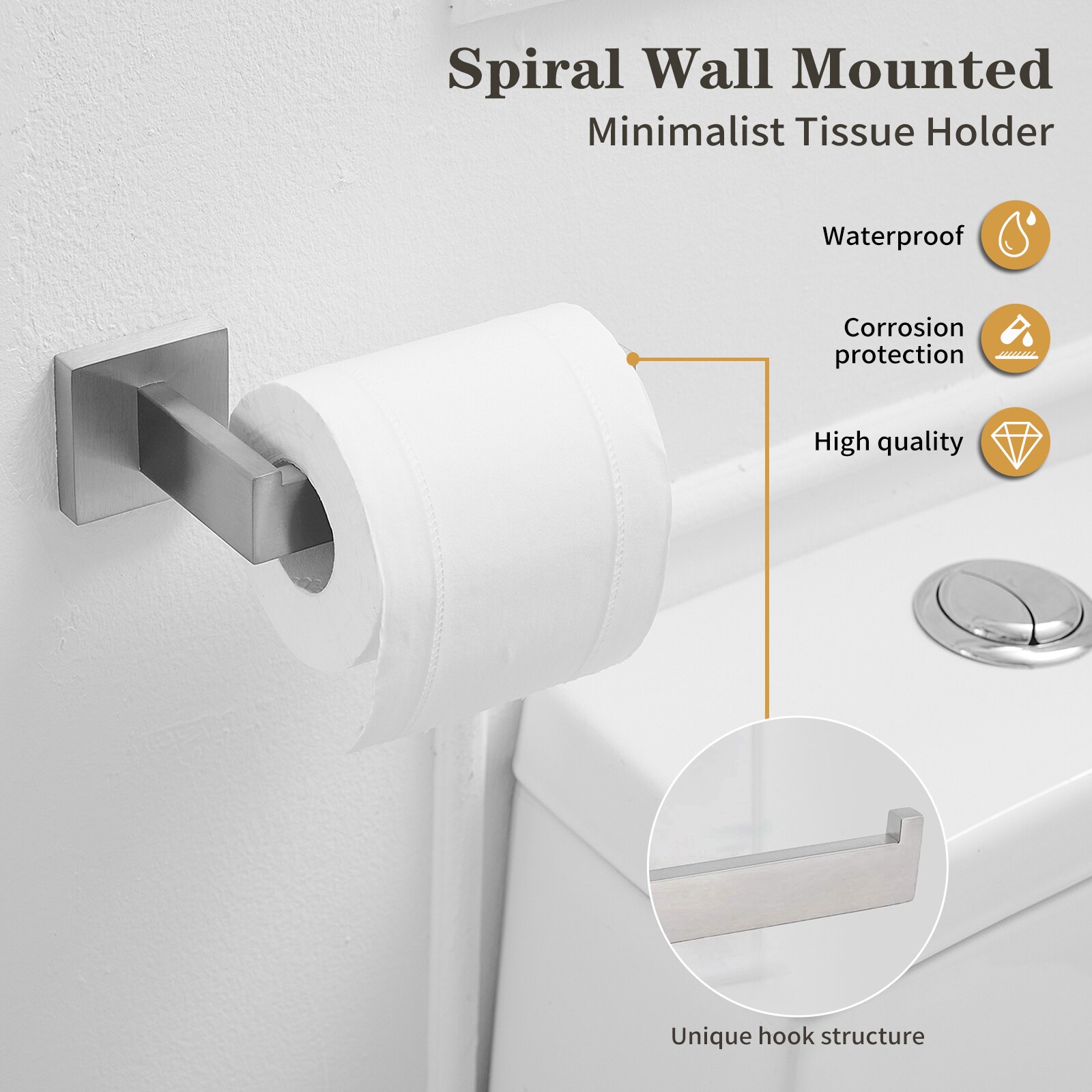 Juego de herrajes para baño de 5 piezas en níquel cepillado - Incluye barra de toalla, portarrollos y colgador de baño decorativo A-91012, modelo A-91012-S-N-1.