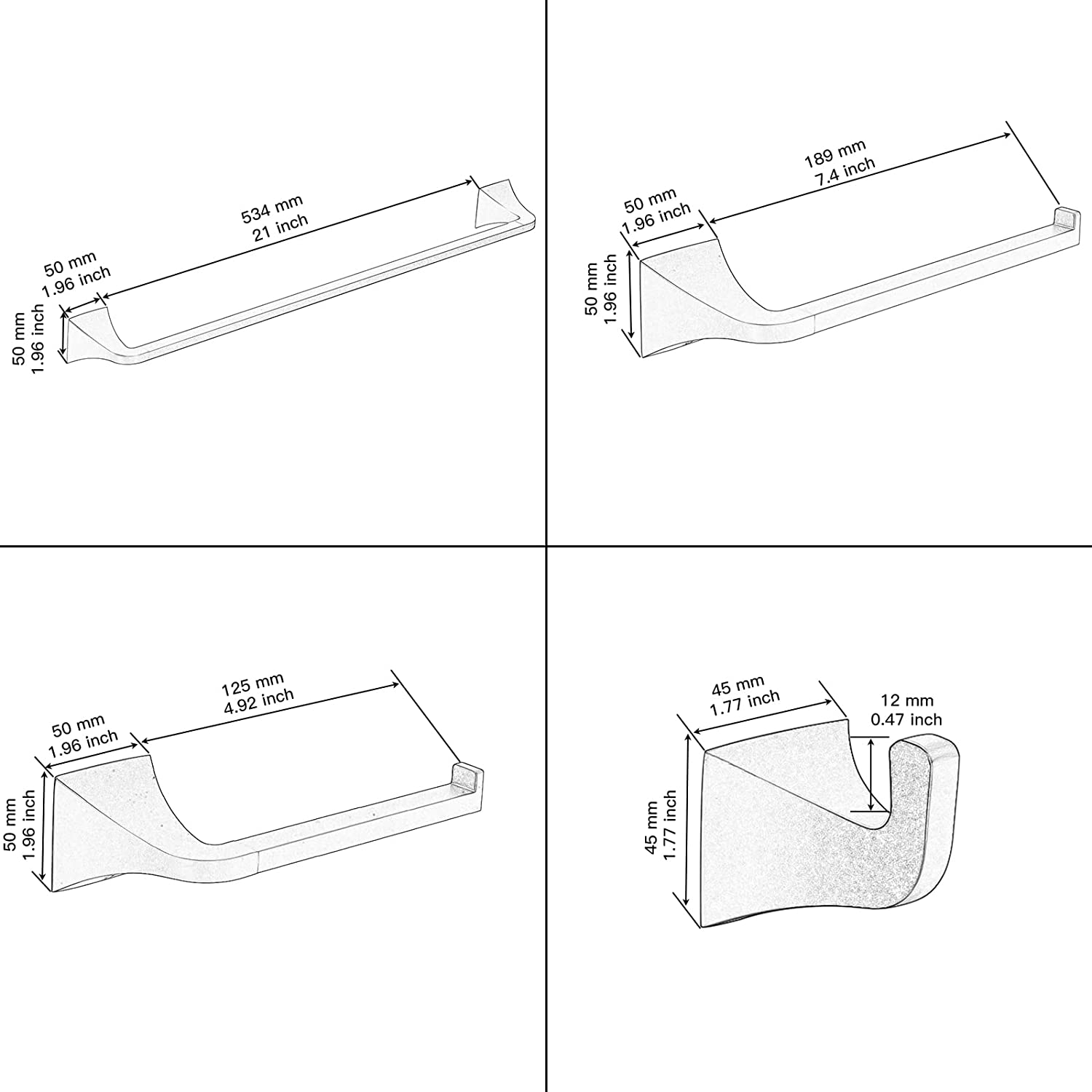 Juego de Accesorios para Baño 4-Piezas Cromado Brillante - Barra de Toallas, Portarrollos de Papel y Gancho para Batas incluidos A-91003-C