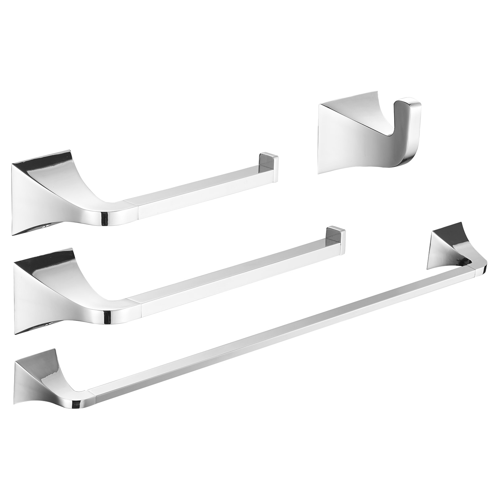 Juego de Accesorios para Baño 4-Piezas Cromado Brillante - Barra de Toallas, Portarrollos de Papel y Gancho para Batas incluidos A-91003-C