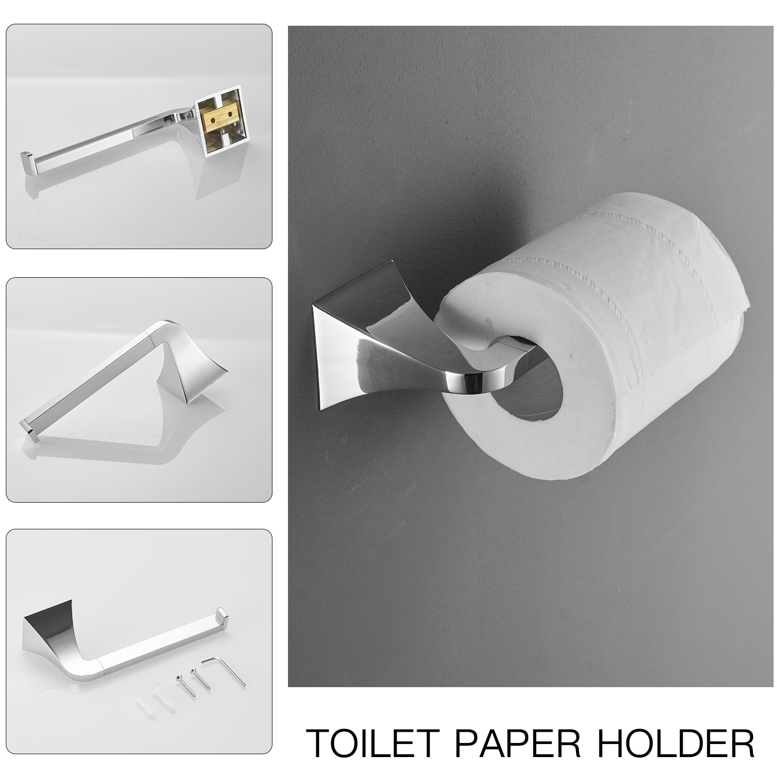 Juego de Accesorios para Baño 4-Piezas Cromado Brillante - Barra de Toallas, Portarrollos de Papel y Gancho para Batas incluidos A-91003-C