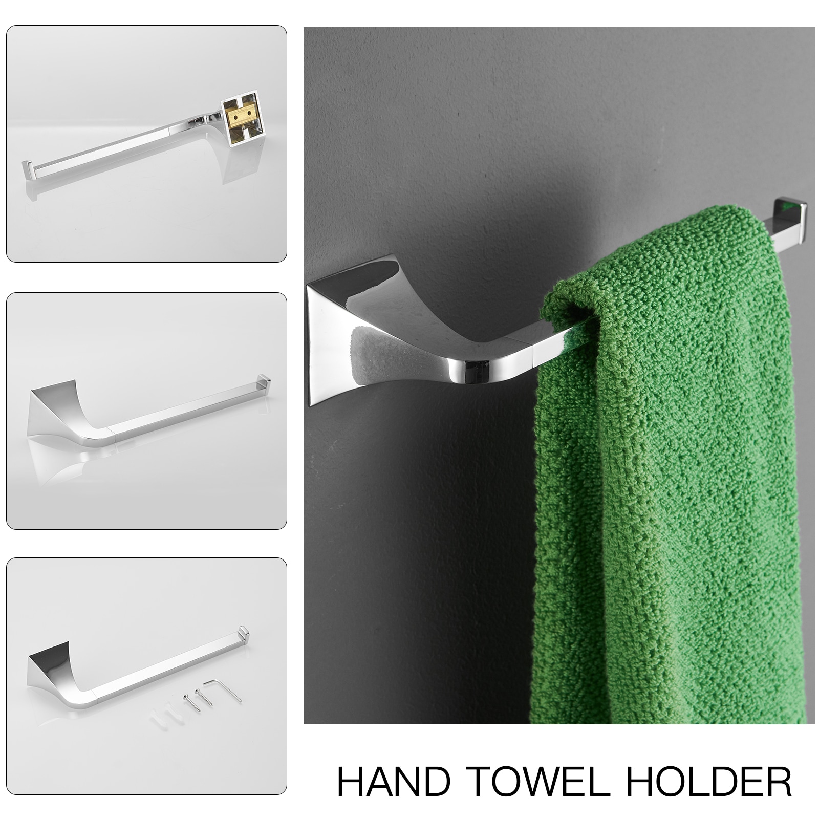 Juego de Accesorios para Baño 4-Piezas Cromado Brillante - Barra de Toallas, Portarrollos de Papel y Gancho para Batas incluidos A-91003-C