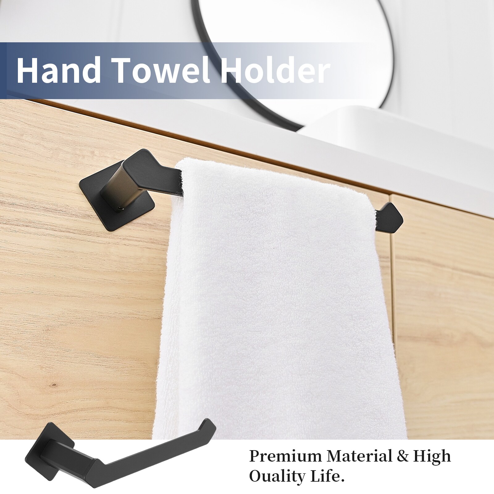 Juego de accesorios para baño en negro mate - 4 piezas - A-91010 - Set Decorativo de accesorios para baño incluye barra de toalla, portarrollos y gancho para batas - A-91010-NEGRO