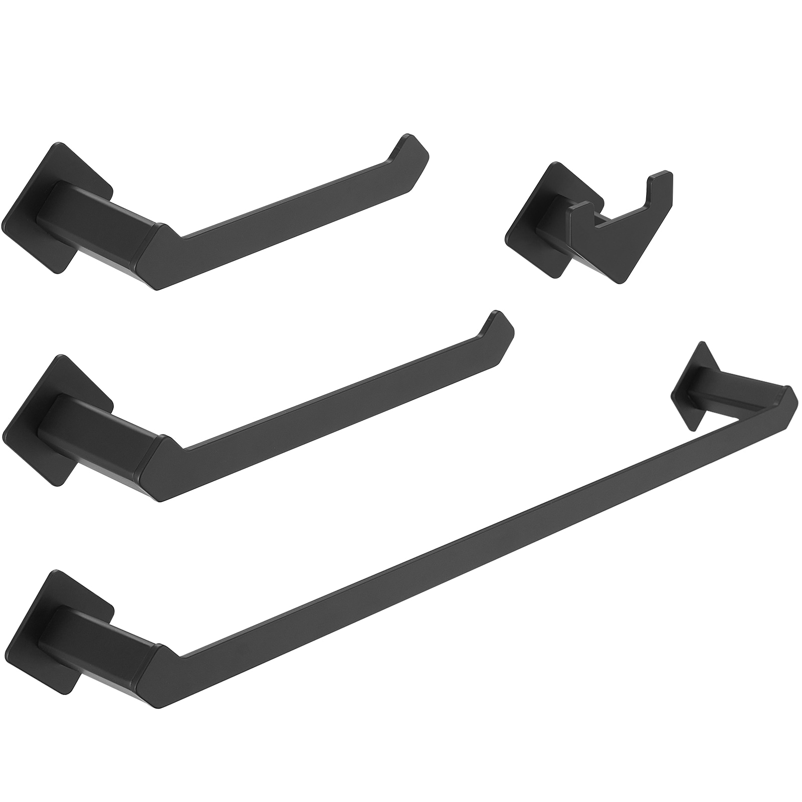 Juego de accesorios para baño en negro mate - 4 piezas - A-91010 - Set Decorativo de accesorios para baño incluye barra de toalla, portarrollos y gancho para batas - A-91010-NEGRO