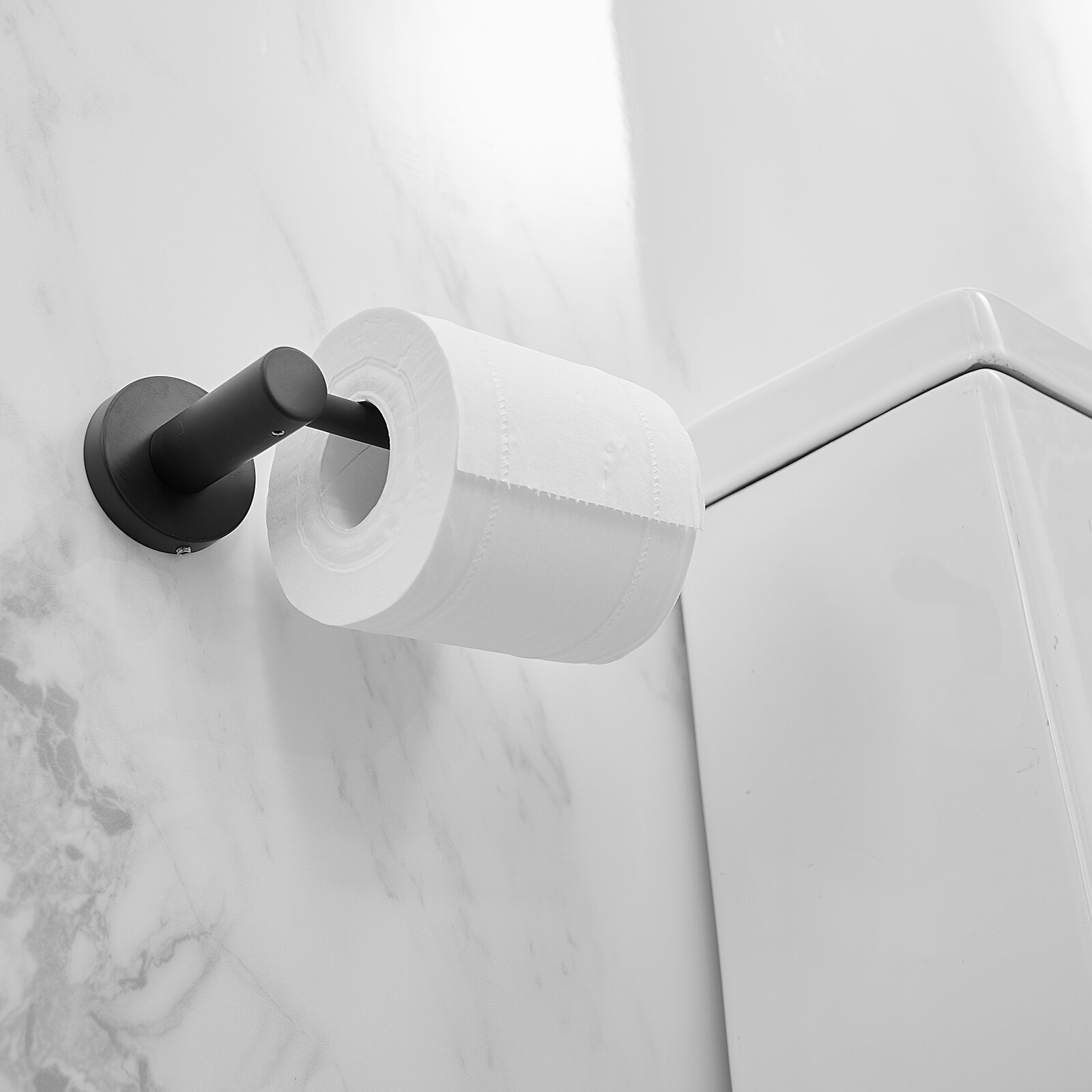 Juego de Accesorios de Baño Decorativos en Negro Mate de 5 Piezas A-91013 - Barra de Toalla, Porta Papel Higiénico, Gancho para Batas incluido A-91013-S-NEGRO-1