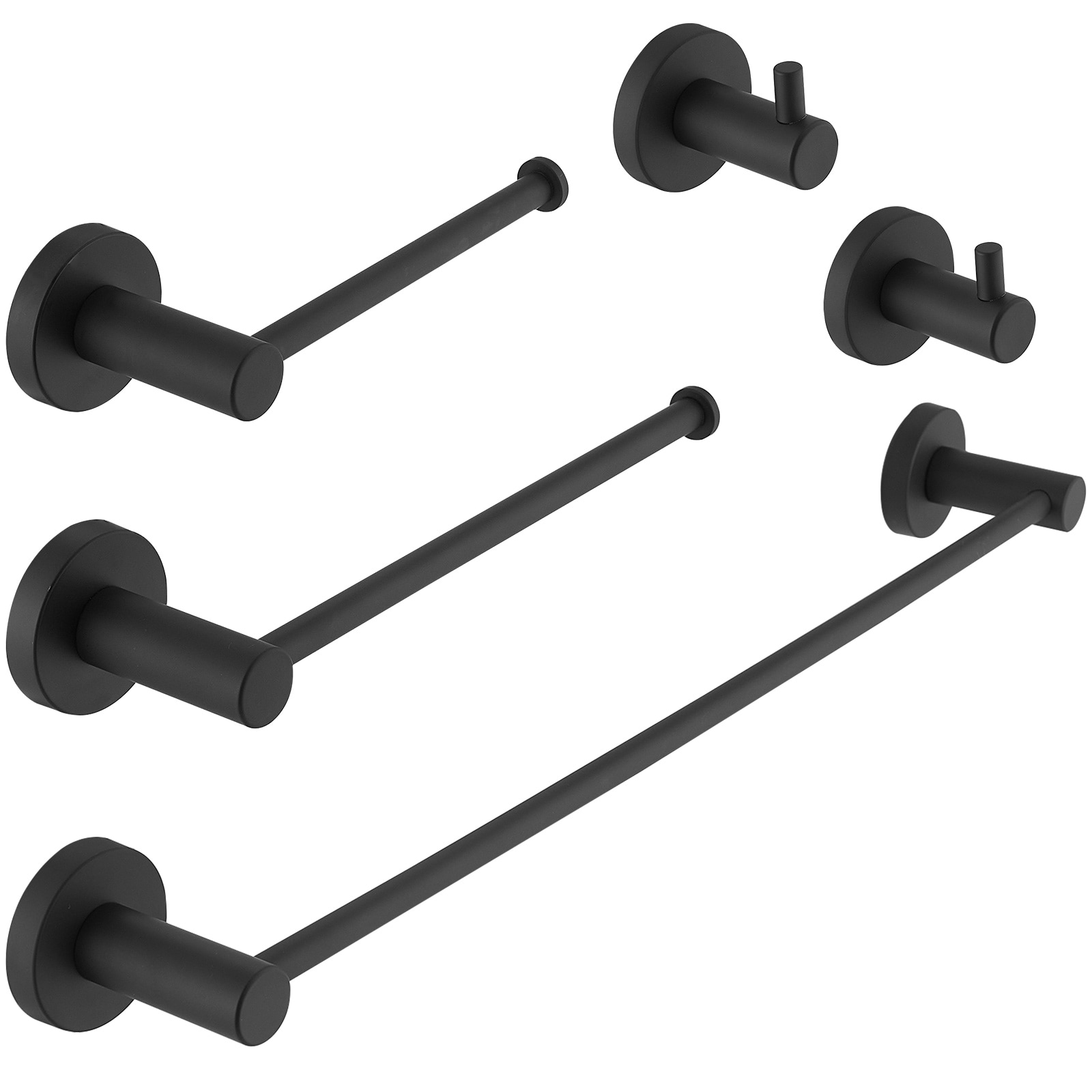 Juego de Accesorios de Baño Decorativos en Negro Mate de 5 Piezas A-91013 - Barra de Toalla, Porta Papel Higiénico, Gancho para Batas incluido A-91013-S-NEGRO-1