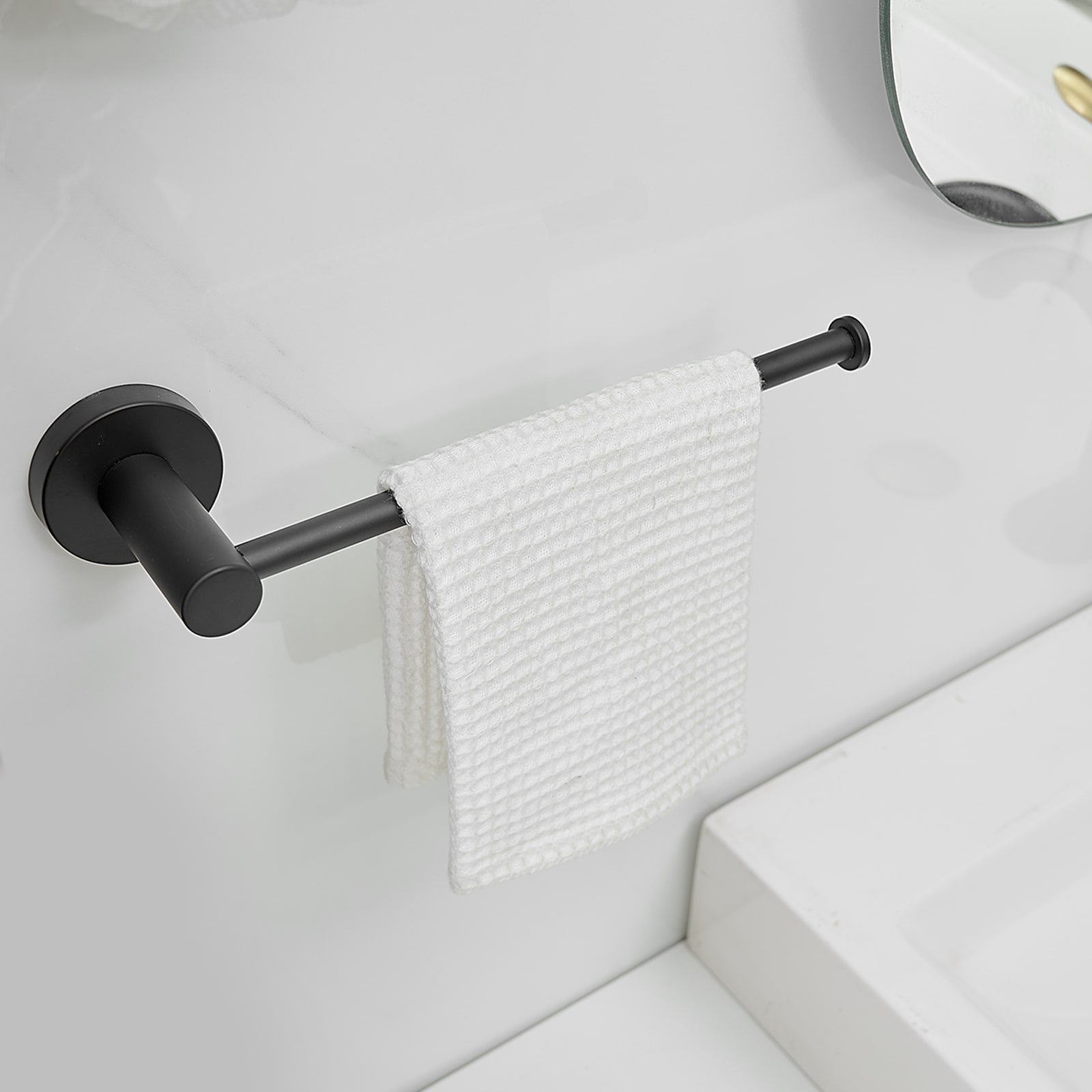 Juego de Accesorios de Baño Decorativos en Negro Mate de 5 Piezas A-91013 - Barra de Toalla, Porta Papel Higiénico, Gancho para Batas incluido A-91013-S-NEGRO-1