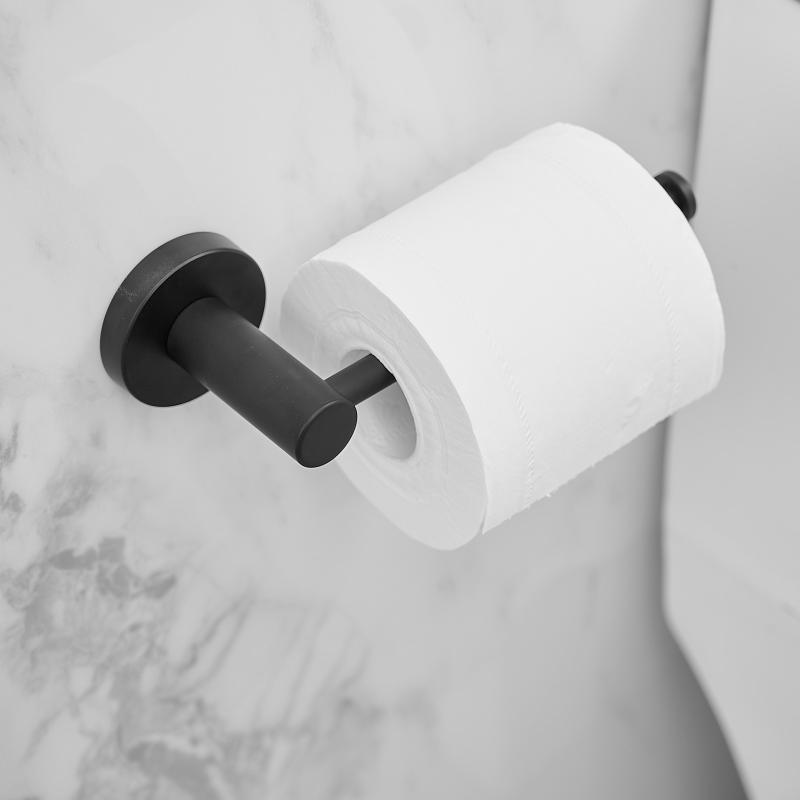 Juego de Accesorios de Baño Decorativos en Negro Mate de 5 Piezas A-91013 - Barra de Toalla, Porta Papel Higiénico, Gancho para Batas incluido A-91013-S-NEGRO-1