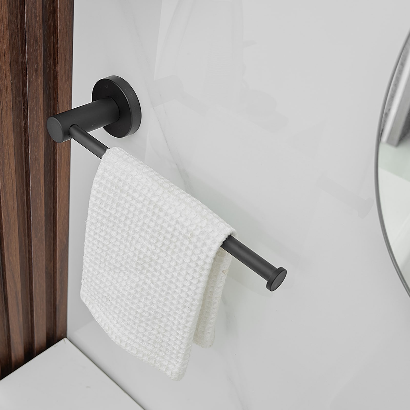 Juego de Accesorios de Baño Decorativos en Negro Mate de 5 Piezas A-91013 - Barra de Toalla, Porta Papel Higiénico, Gancho para Batas incluido A-91013-S-NEGRO-1