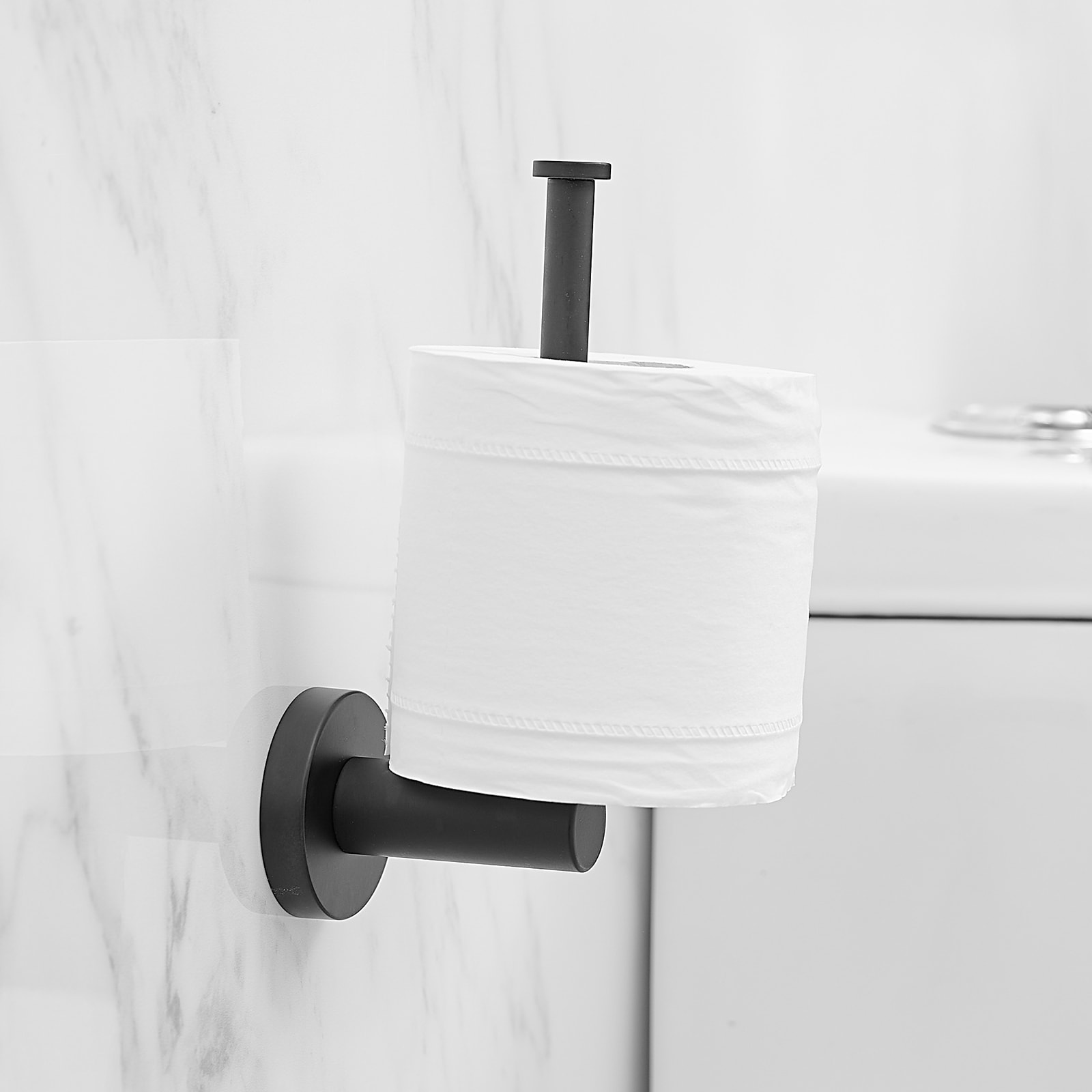Juego de Accesorios de Baño Decorativos en Negro Mate de 5 Piezas A-91013 - Barra de Toalla, Porta Papel Higiénico, Gancho para Batas incluido A-91013-S-NEGRO-1