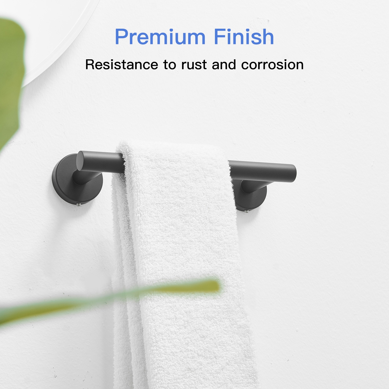 Juego de accesorios para baño de 3 piezas en negro mate - incluye barra para toallas, porta papel higiénico y gancho para batas.