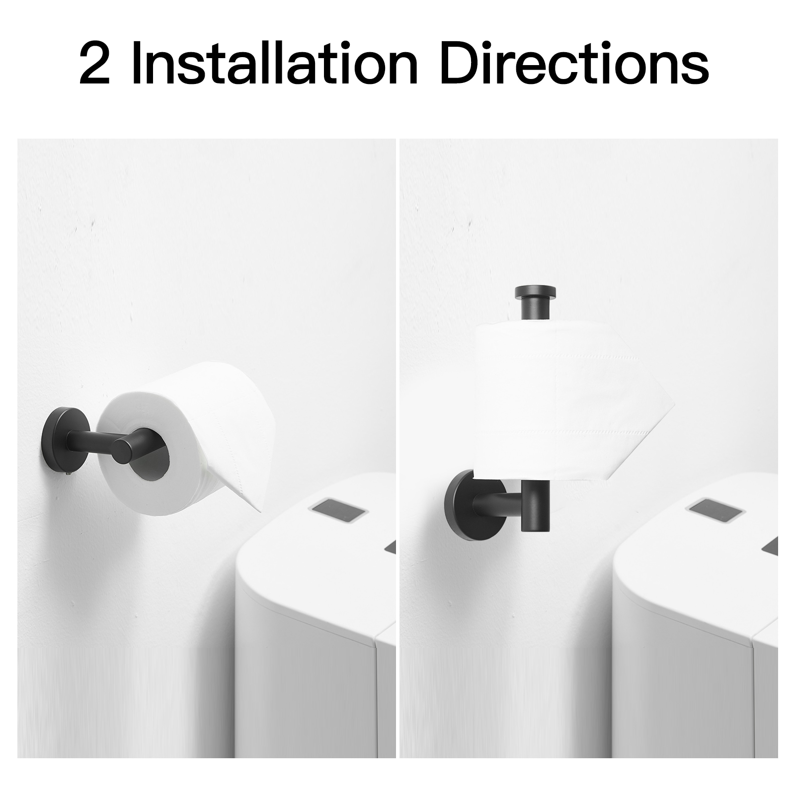 Juego de accesorios para baño de 3 piezas en negro mate - incluye barra para toallas, porta papel higiénico y gancho para batas.