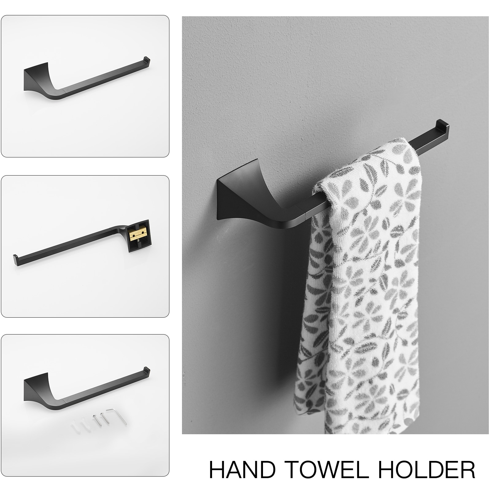 Juego de Accesorios de Baño Decorativos en Negro Mate de 4 Piezas - Barra de Toalla, Porta Papel Higiénico, Gancho para Batas incluidos A-91003-NEGRO