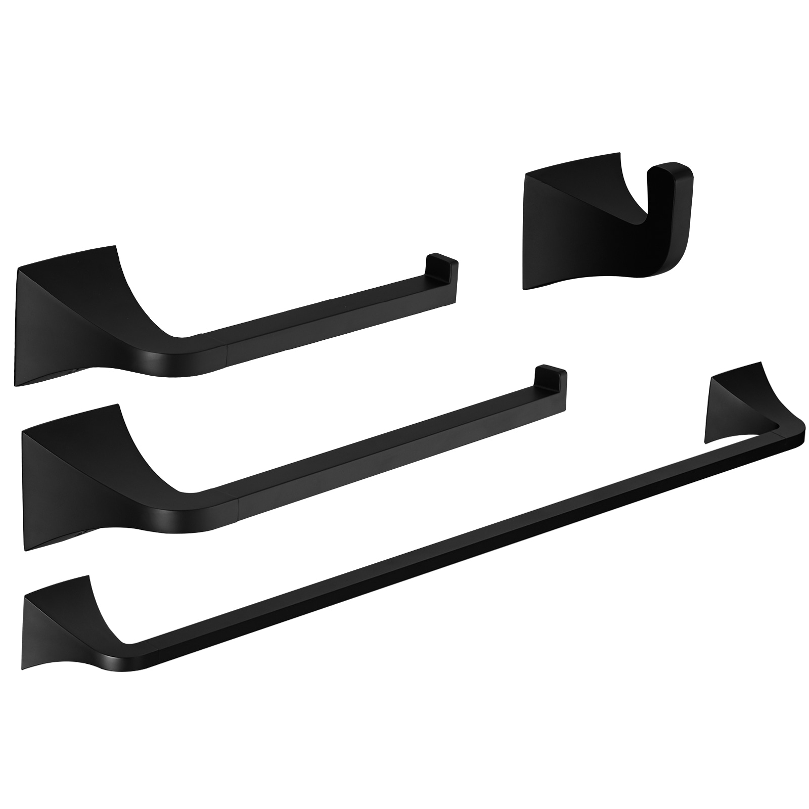 Juego de Accesorios de Baño Decorativos en Negro Mate de 4 Piezas - Barra de Toalla, Porta Papel Higiénico, Gancho para Batas incluidos A-91003-NEGRO
