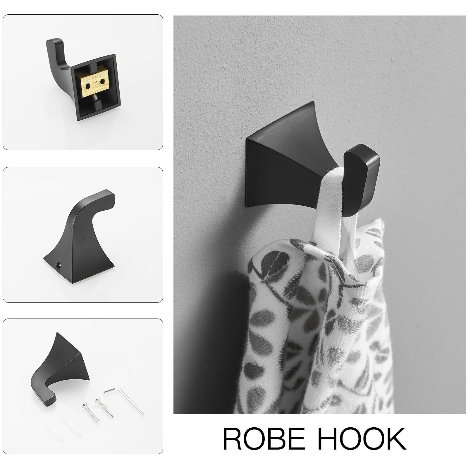 Juego de Accesorios de Baño Decorativos en Negro Mate de 4 Piezas - Barra de Toalla, Porta Papel Higiénico, Gancho para Batas incluidos A-91003-NEGRO