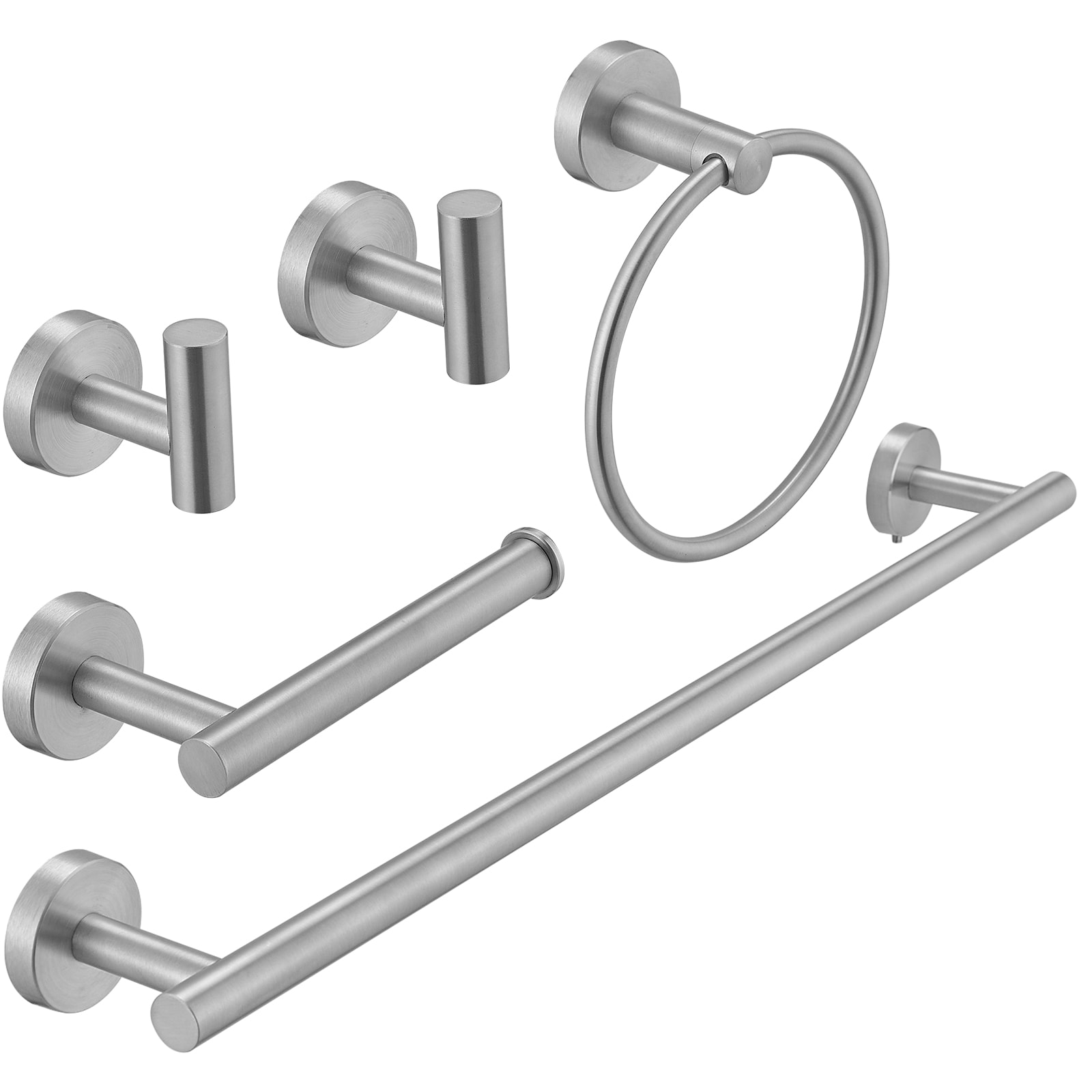 Set de accesorios para baño decorativos de níquel cepillado de 5 piezas: Barra para toallas, porta papel higiénico, anillo para toallas, gancho para batas incluidos A-91020-N