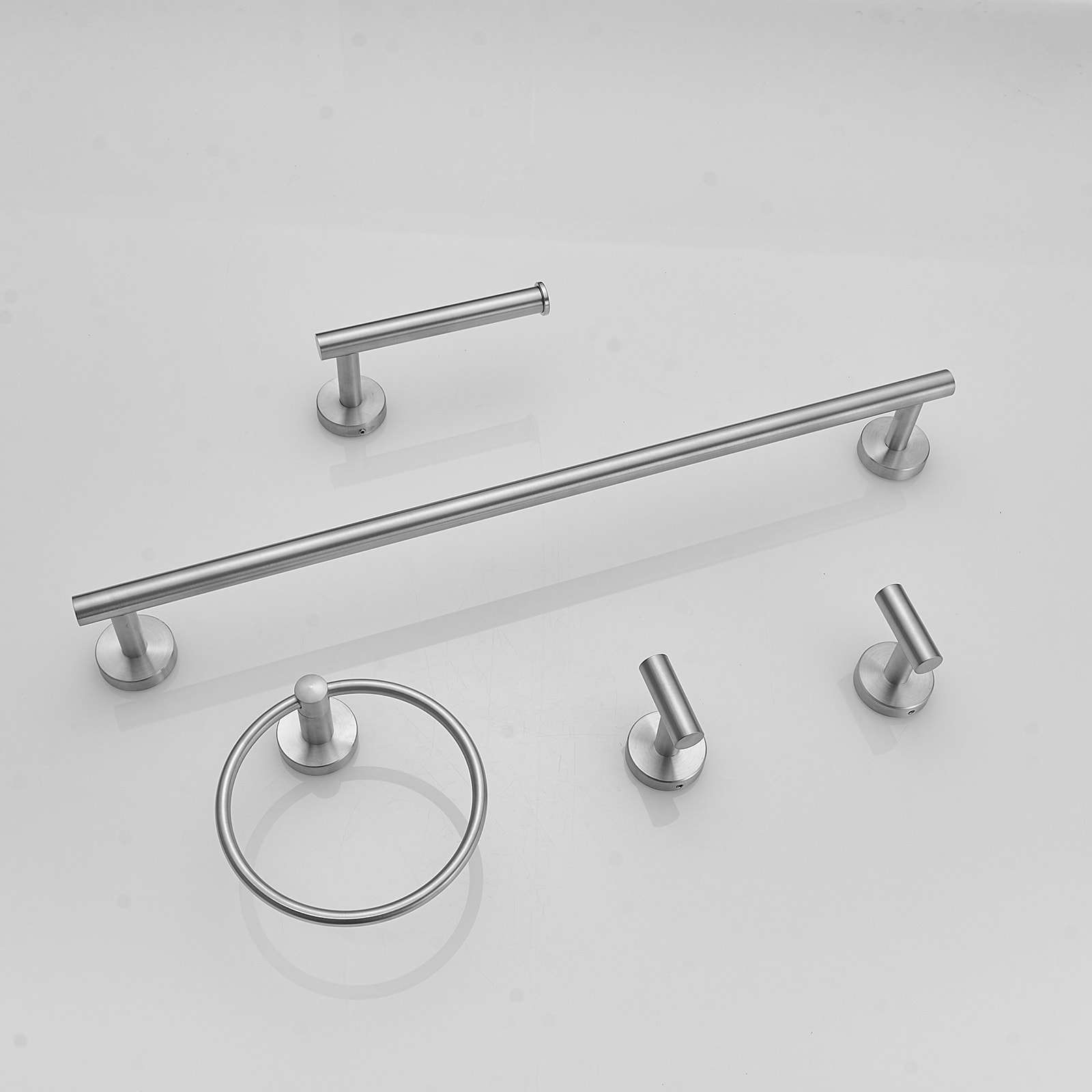 Set de accesorios para baño decorativos de níquel cepillado de 5 piezas: Barra para toallas, porta papel higiénico, anillo para toallas, gancho para batas incluidos A-91020-N