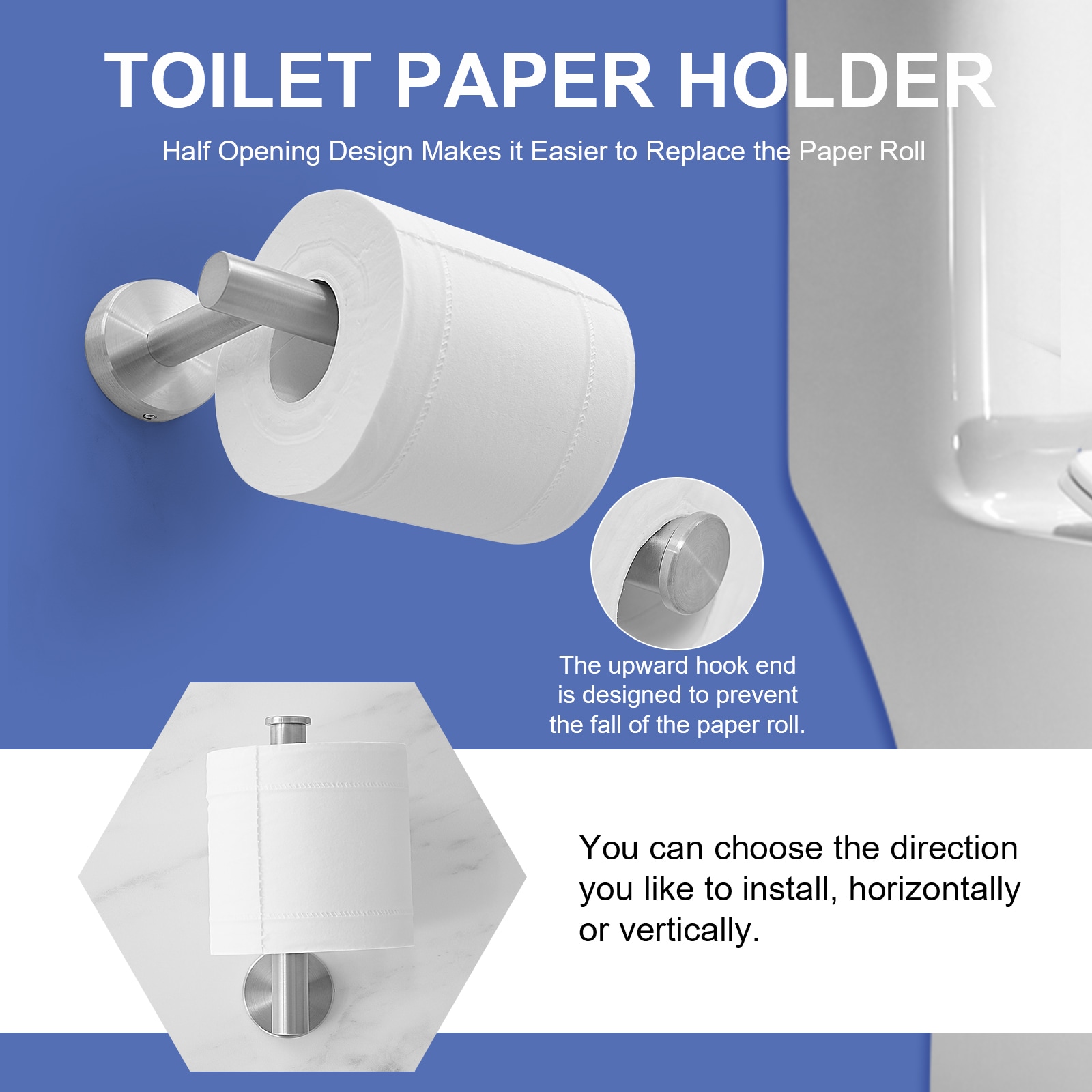 Set de accesorios para baño decorativos de níquel cepillado de 5 piezas: Barra para toallas, porta papel higiénico, anillo para toallas, gancho para batas incluidos A-91020-N