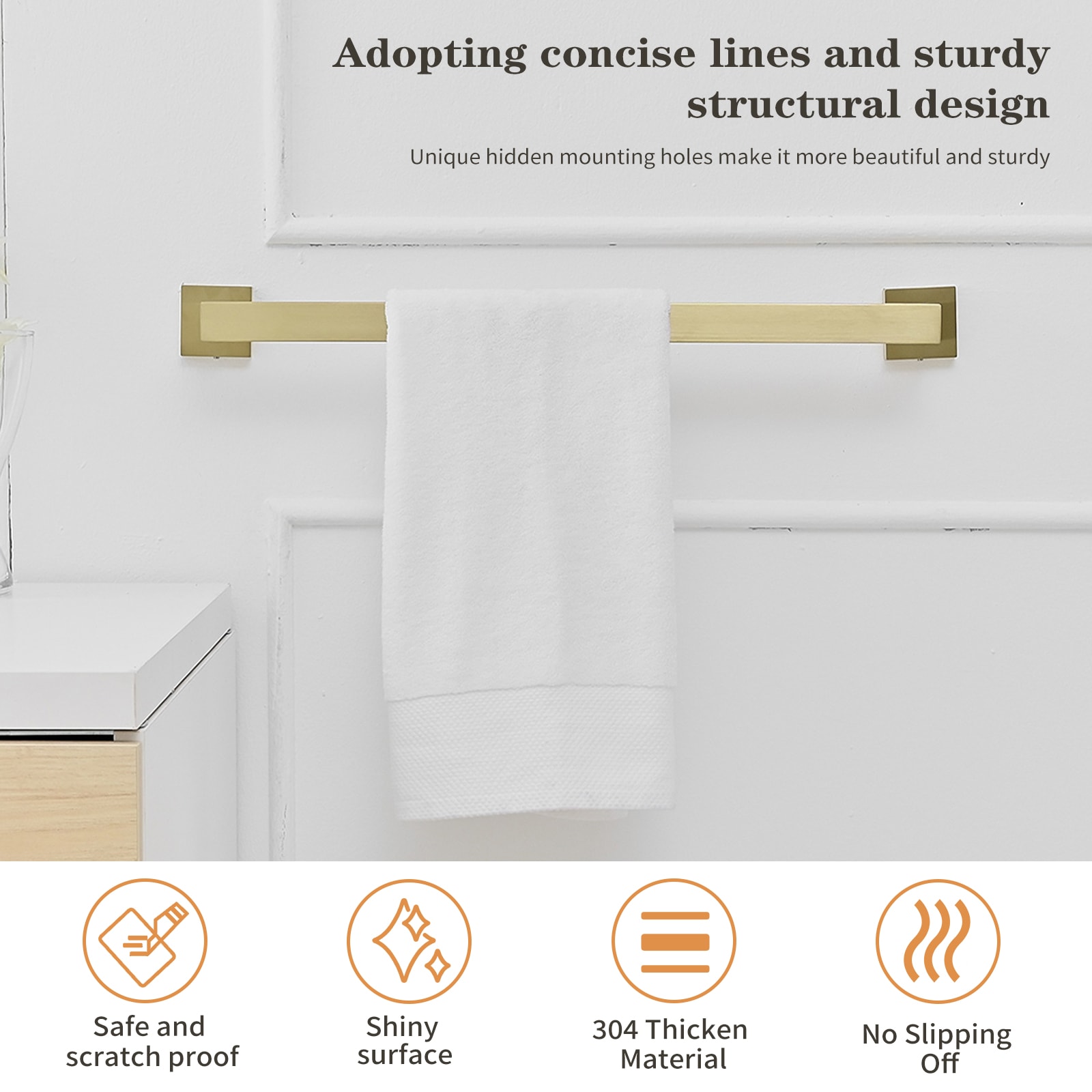 Juego de Accesorios de Baño de 5 Piezas en Color Dorado Cepillado - Barra Toallera, Porta Papel Higiénico y Gancho para Batas Incluidos A-91012-S-BG-1