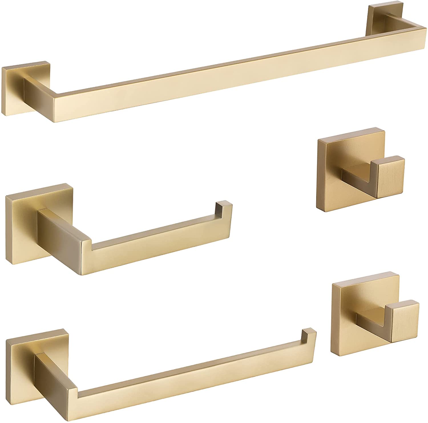 Juego de Accesorios de Baño de 5 Piezas en Color Dorado Cepillado - Barra Toallera, Porta Papel Higiénico y Gancho para Batas Incluidos A-91012-S-BG-1