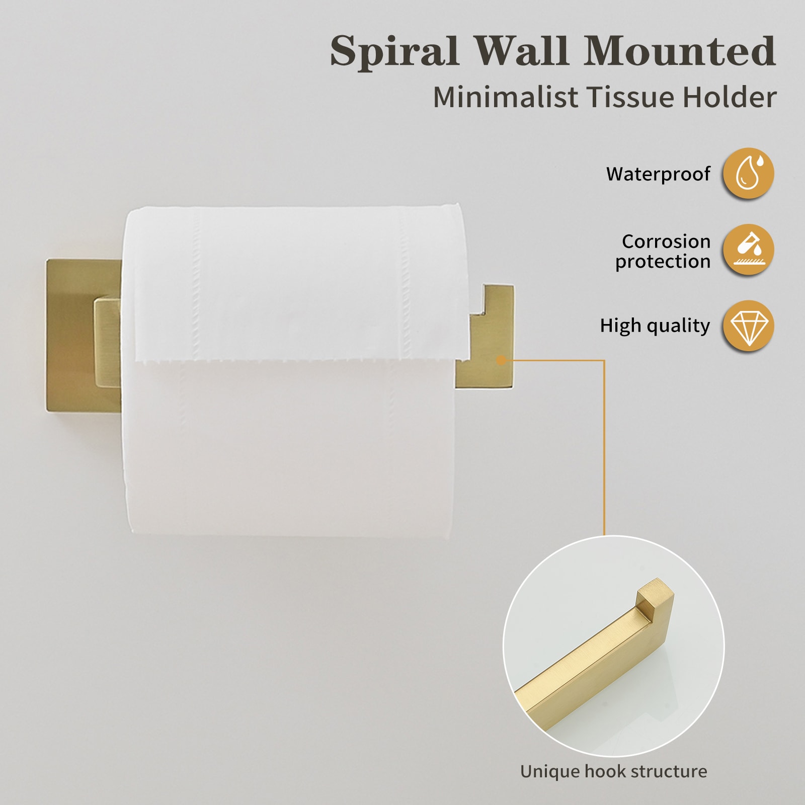 Juego de Accesorios de Baño de 5 Piezas en Color Dorado Cepillado - Barra Toallera, Porta Papel Higiénico y Gancho para Batas Incluidos A-91012-S-BG-1