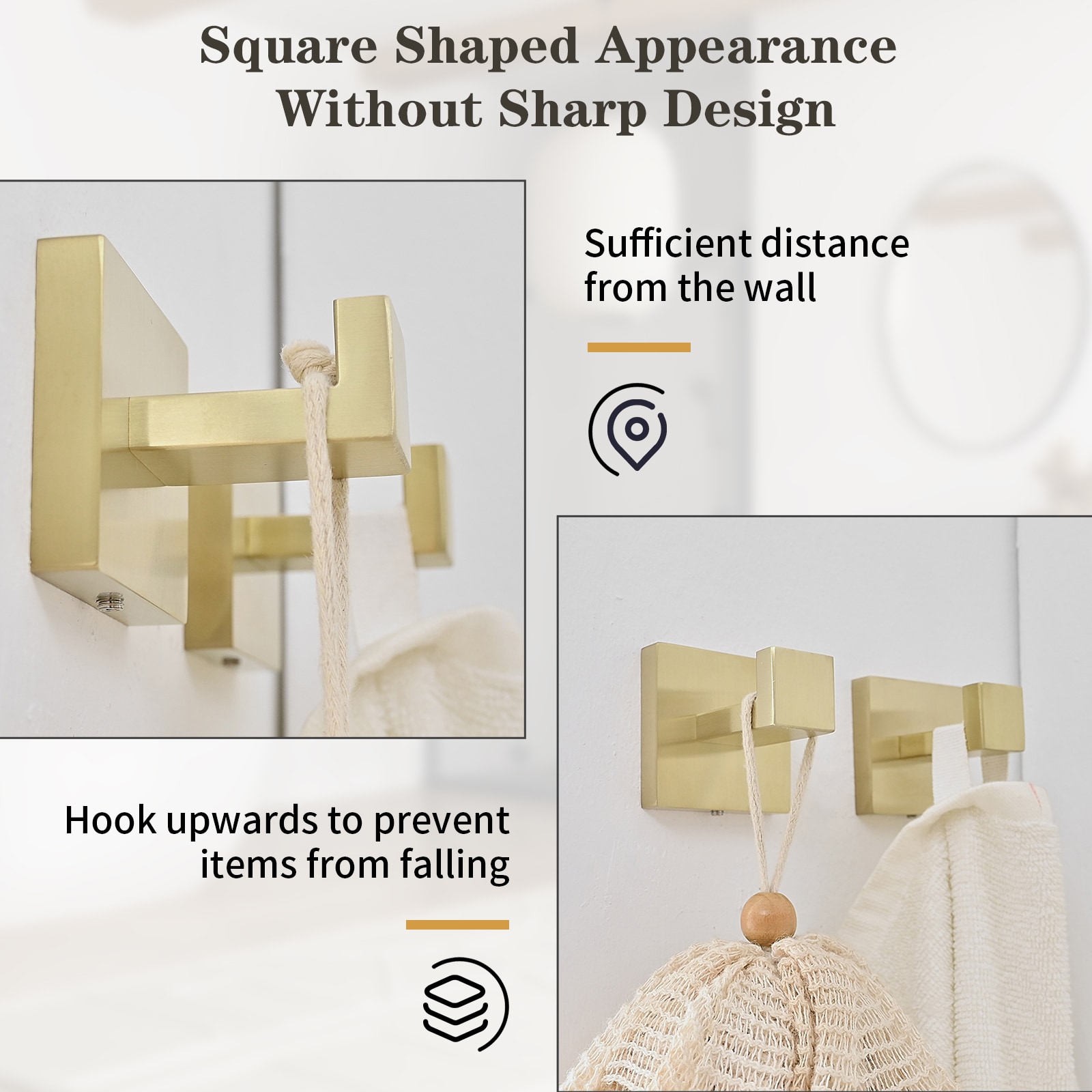 Juego de Accesorios de Baño de 5 Piezas en Color Dorado Cepillado - Barra Toallera, Porta Papel Higiénico y Gancho para Batas Incluidos A-91012-S-BG-1