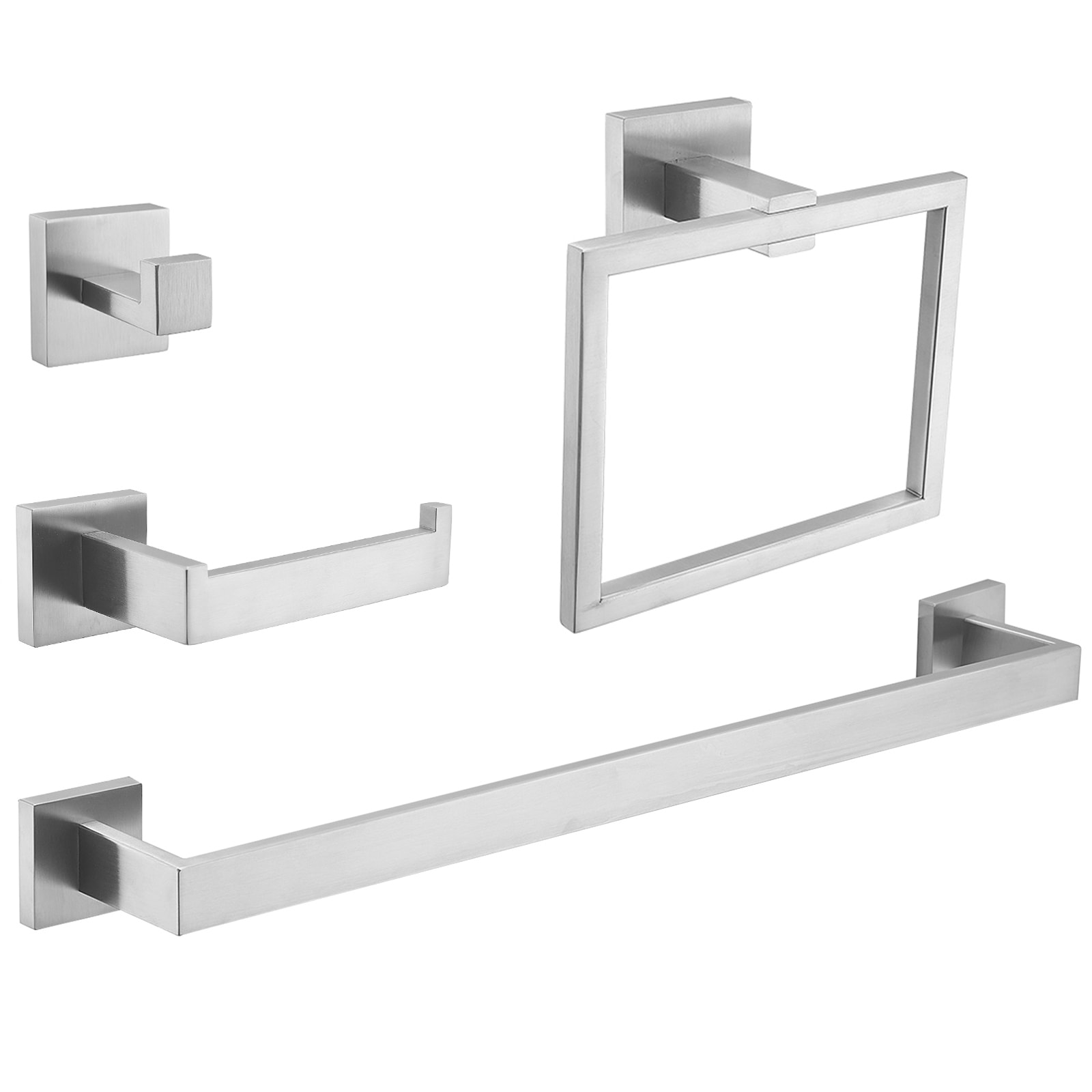 Juego de Accesorios para Baño de 4 Piezas en Cromo Pulido - Barra de Toallas, Porta Papel de Baño, Argolla para Toallas, Gancho para Batas incluido A-91002-C