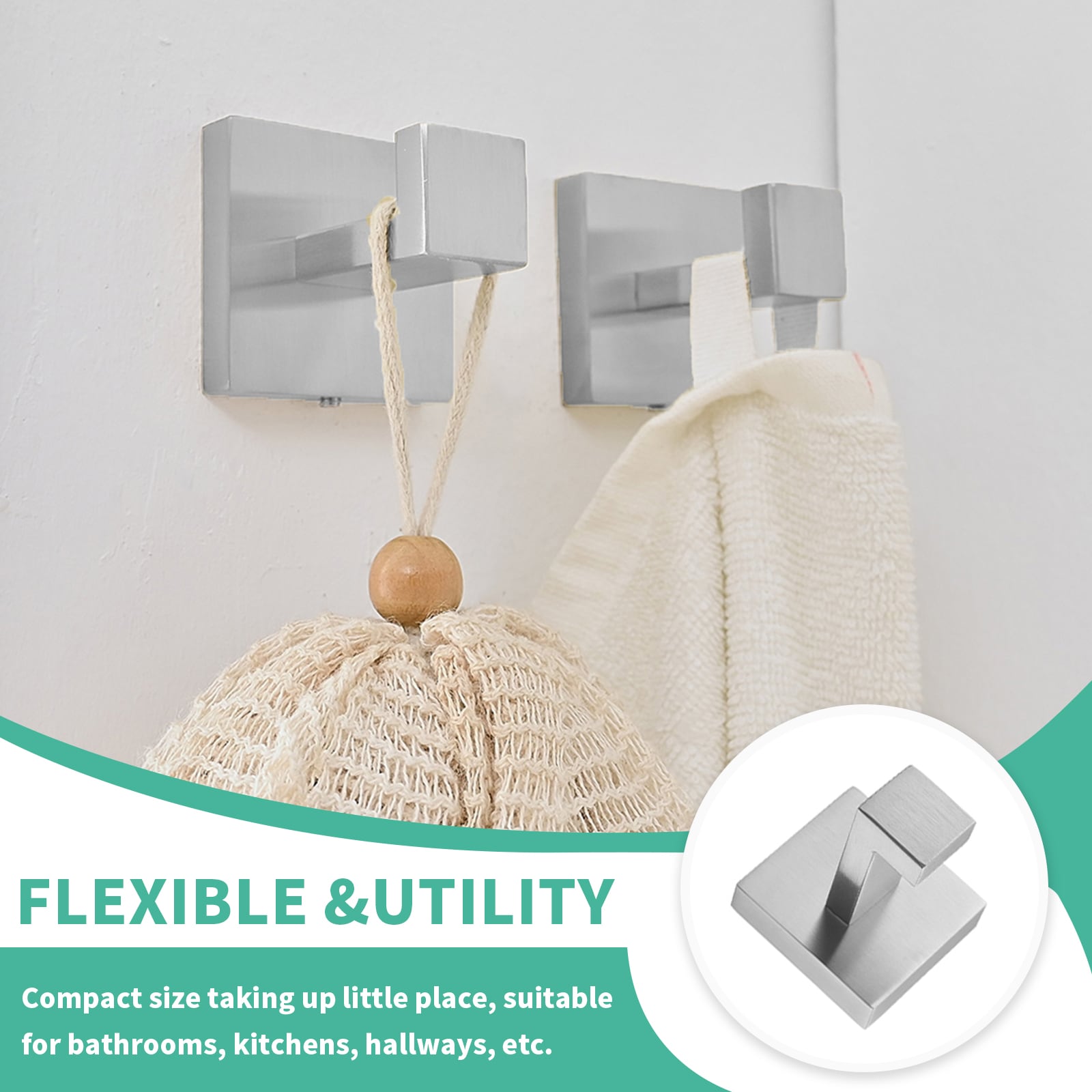 Juego de Accesorios para Baño de 4 Piezas en Cromo Pulido - Barra de Toallas, Porta Papel de Baño, Argolla para Toallas, Gancho para Batas incluido A-91002-C