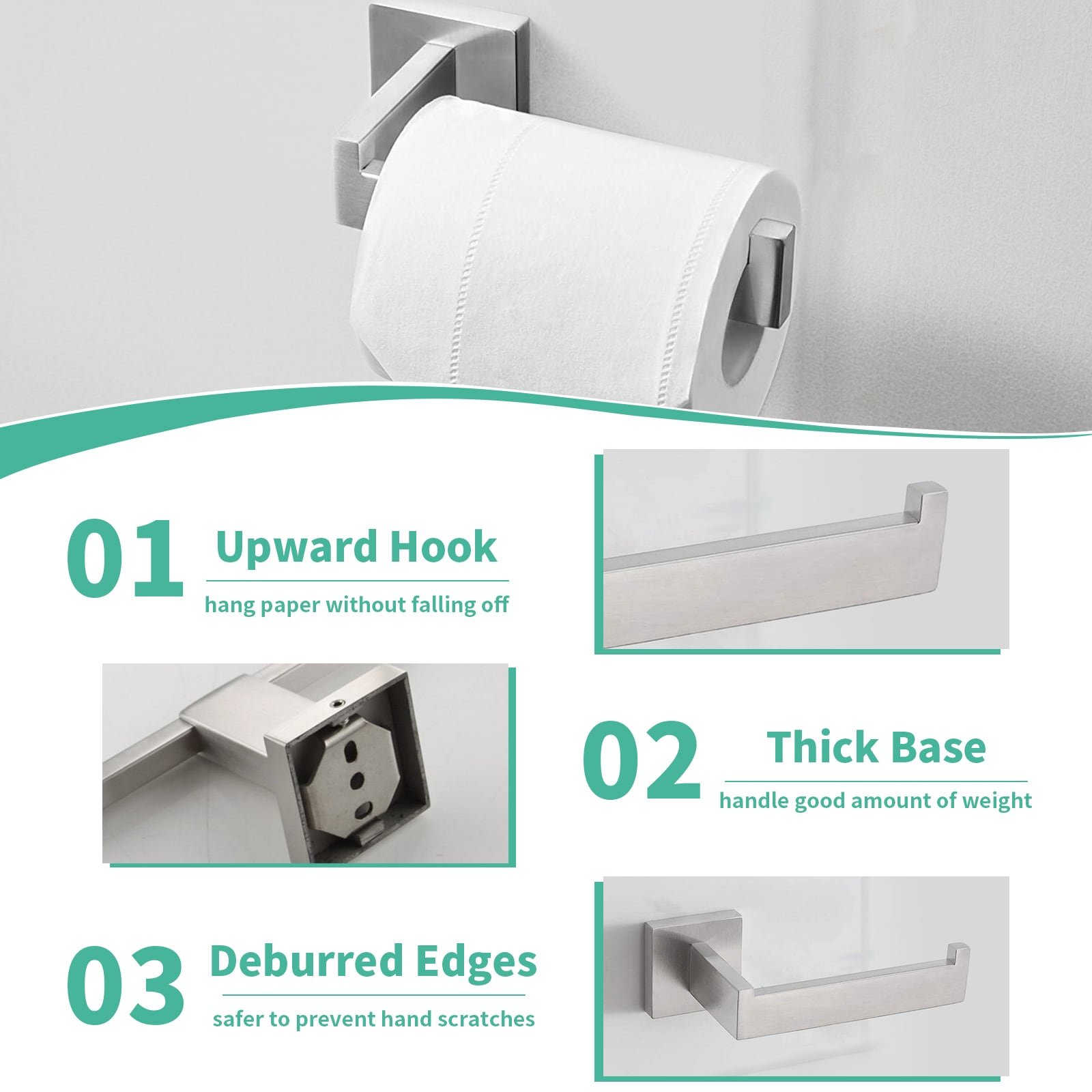 Juego de Accesorios para Baño de 4 Piezas en Cromo Pulido - Barra de Toallas, Porta Papel de Baño, Argolla para Toallas, Gancho para Batas incluido A-91002-C
