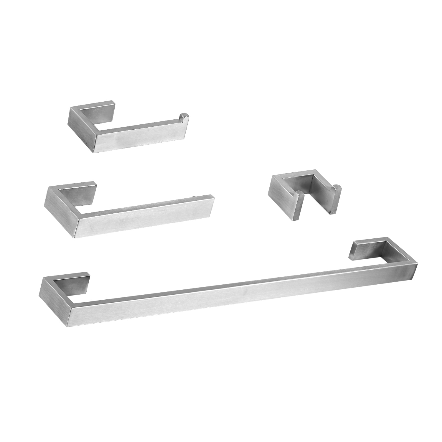 Juego de Accesorios Decorativos para Baño de Níquel Cepillado, Incluye Barra de Toallas, Porta Papel Higiénico y Gancho para Batas de 4 Piezas BWE A-91001-N