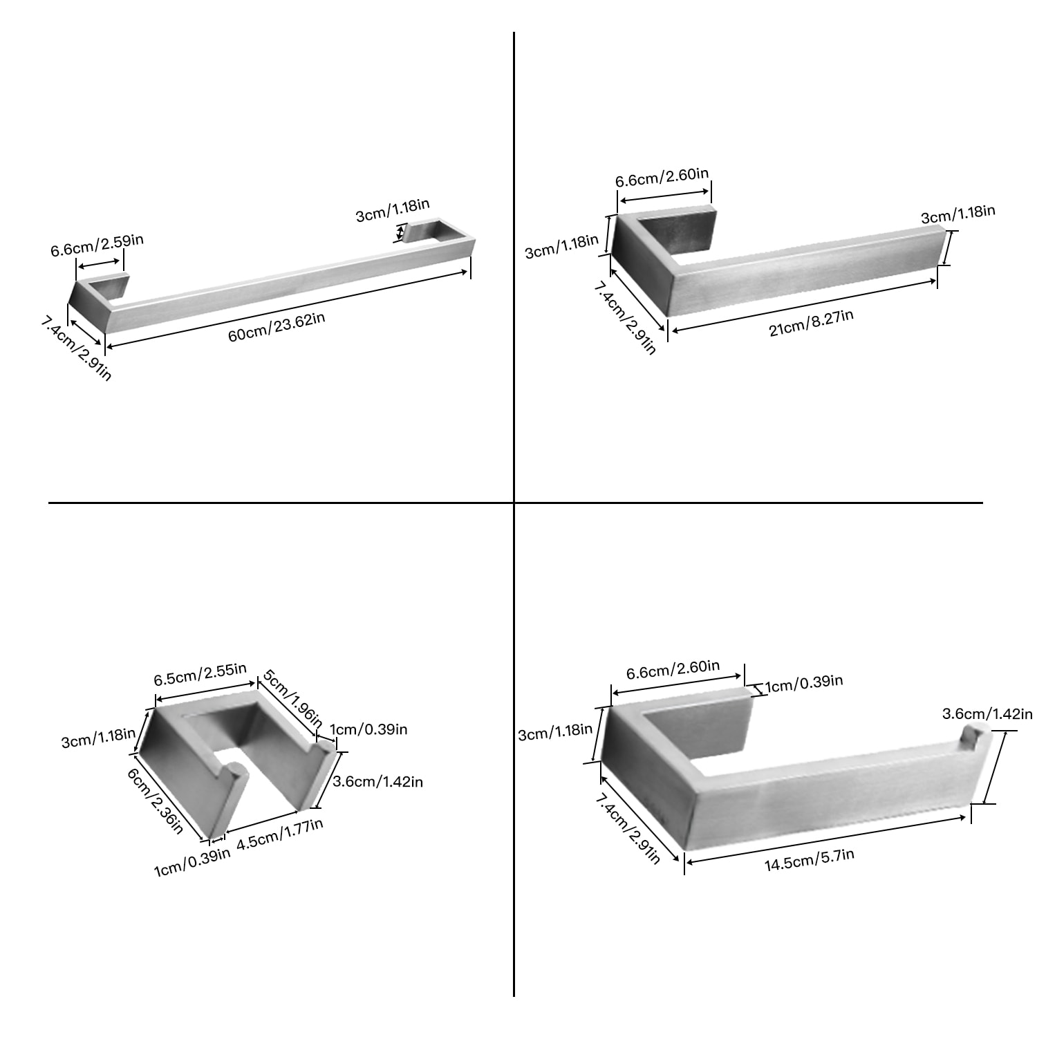Juego de Accesorios Decorativos para Baño de Níquel Cepillado, Incluye Barra de Toallas, Porta Papel Higiénico y Gancho para Batas de 4 Piezas BWE A-91001-N