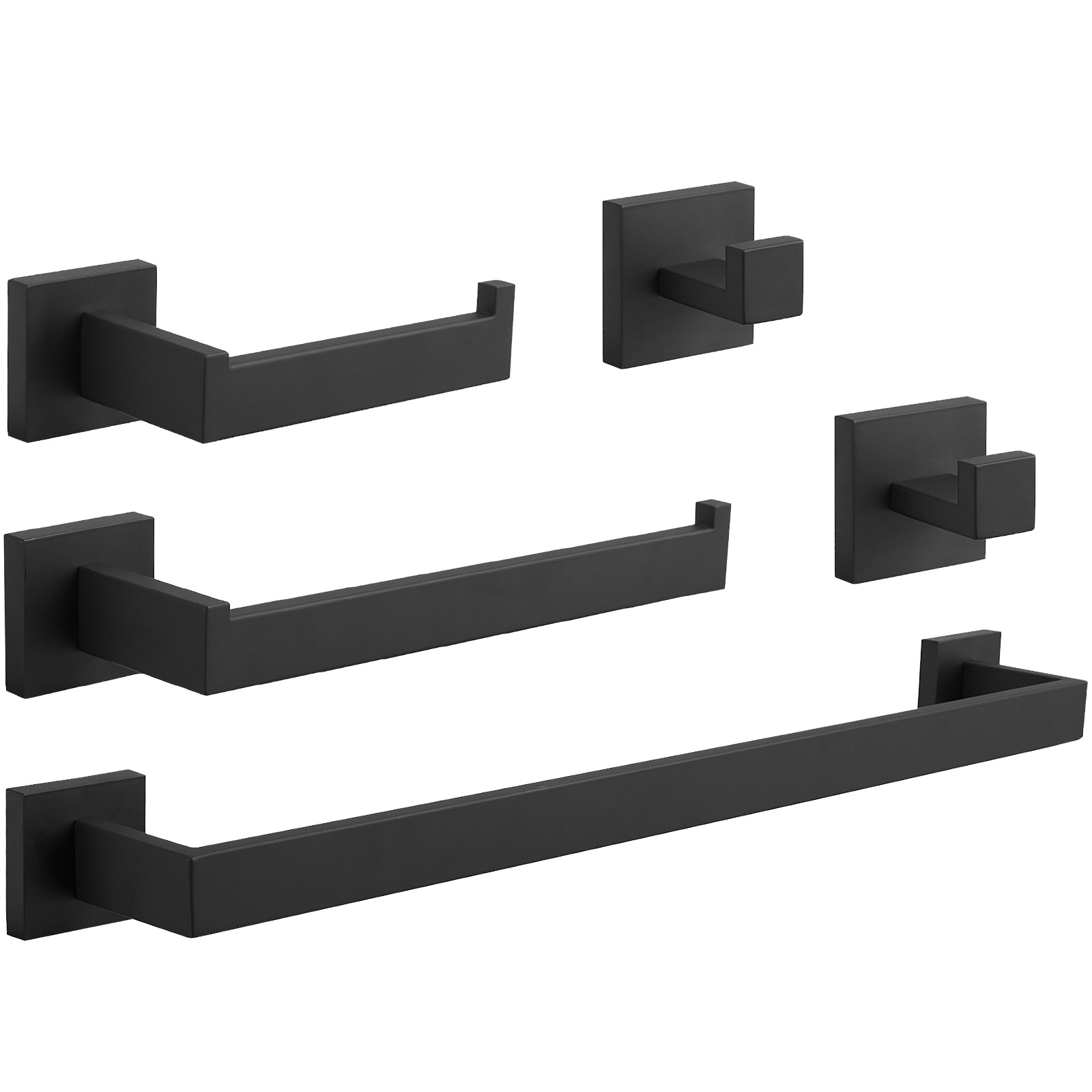 Juego de Accesorios para Baño de 5 Piezas en Negro Mate - Incluye Barra para Toallas, Portarrollos y Gancho para Batas - Modelo A-91012-S-NEGRO-1