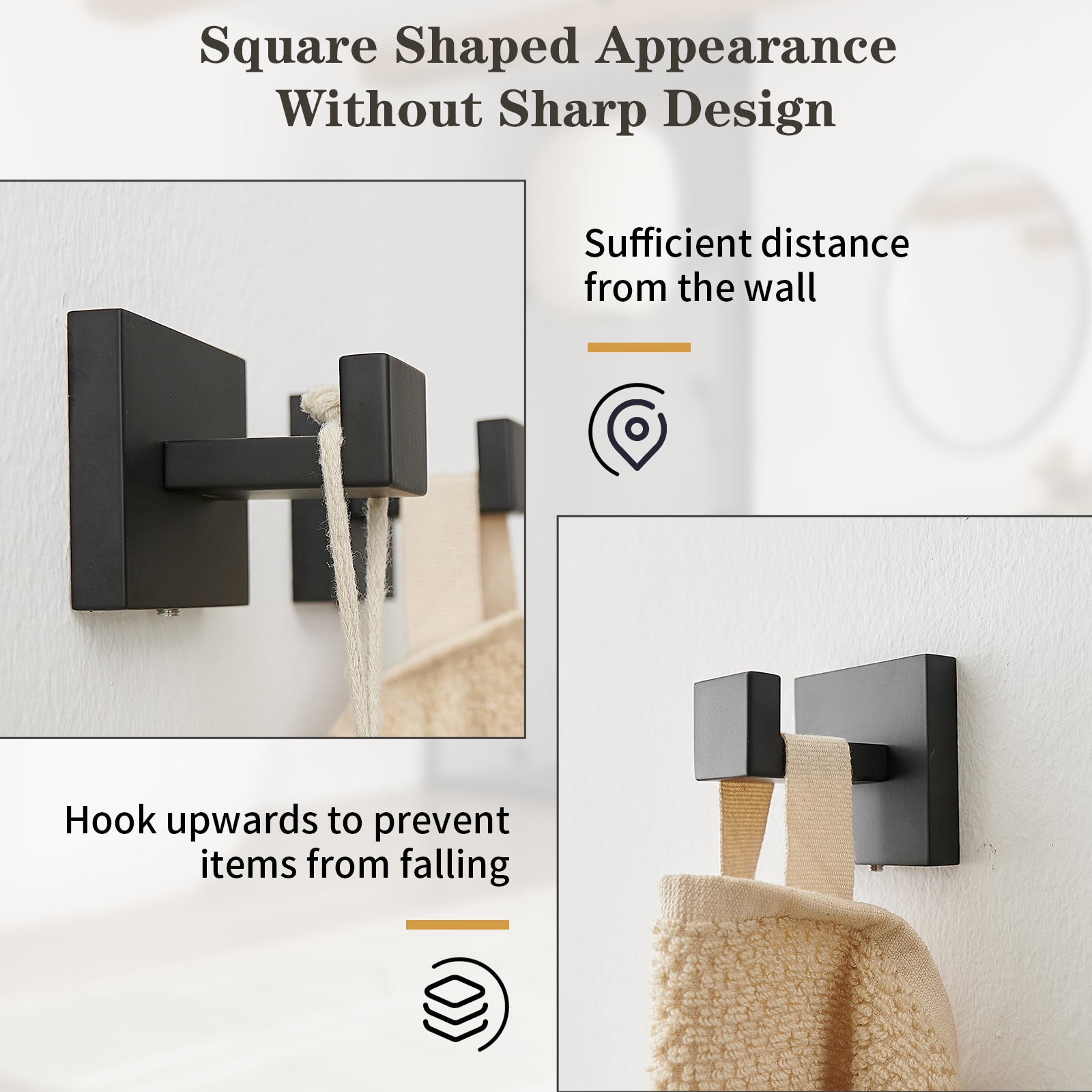 Juego de Accesorios para Baño de 5 Piezas en Negro Mate - Incluye Barra para Toallas, Portarrollos y Gancho para Batas - Modelo A-91012-S-NEGRO-1