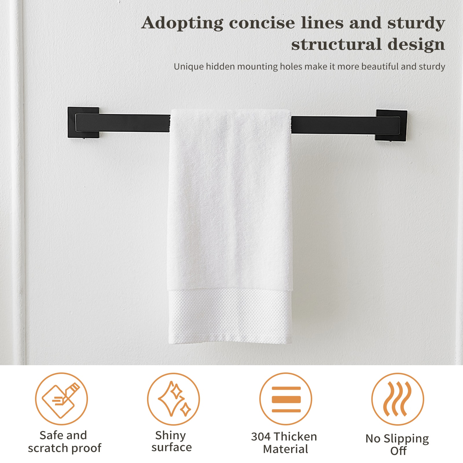 Juego de Accesorios para Baño de 5 Piezas en Negro Mate - Incluye Barra para Toallas, Portarrollos y Gancho para Batas - Modelo A-91012-S-NEGRO-1