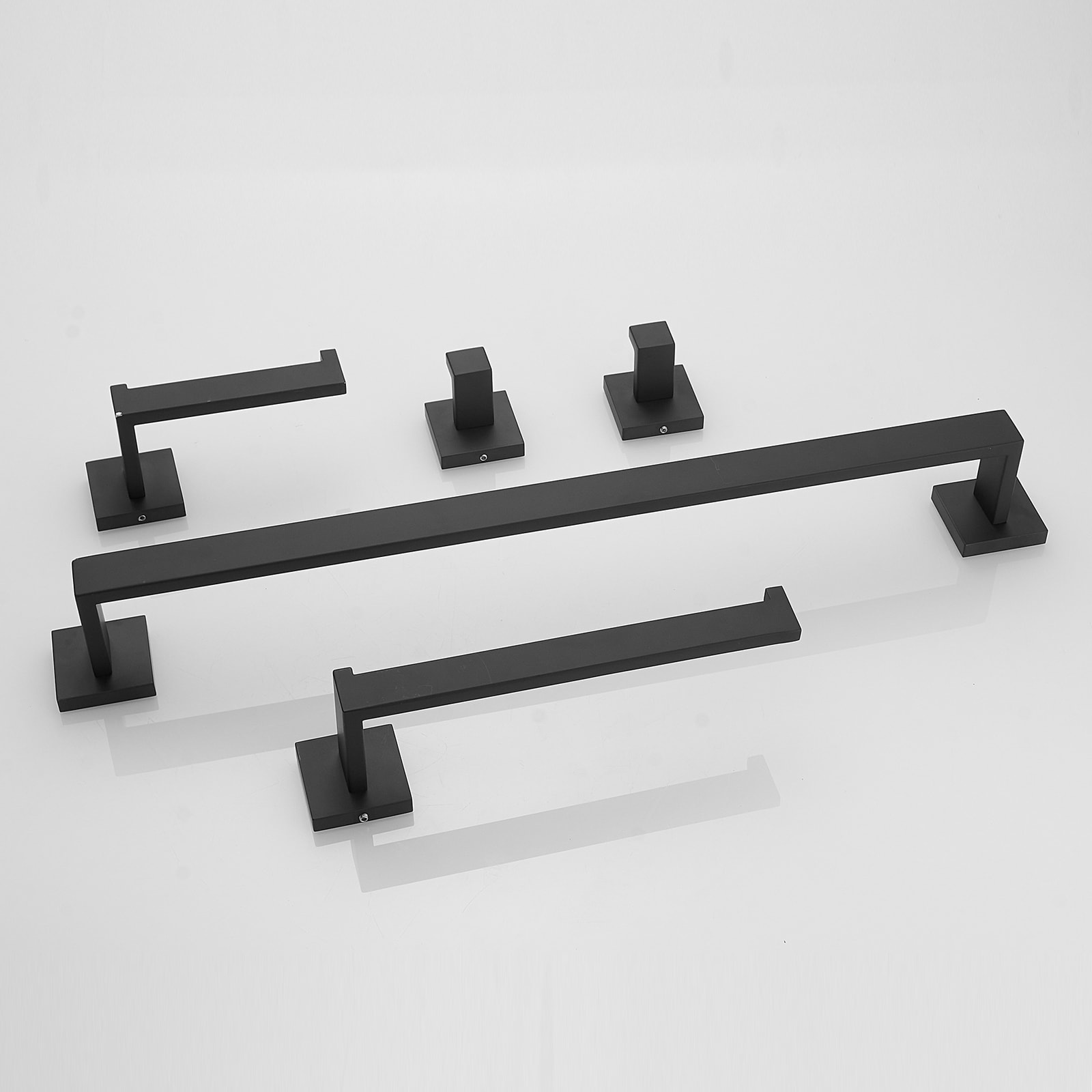 Juego de Accesorios para Baño de 5 Piezas en Negro Mate - Incluye Barra para Toallas, Portarrollos y Gancho para Batas - Modelo A-91012-S-NEGRO-1