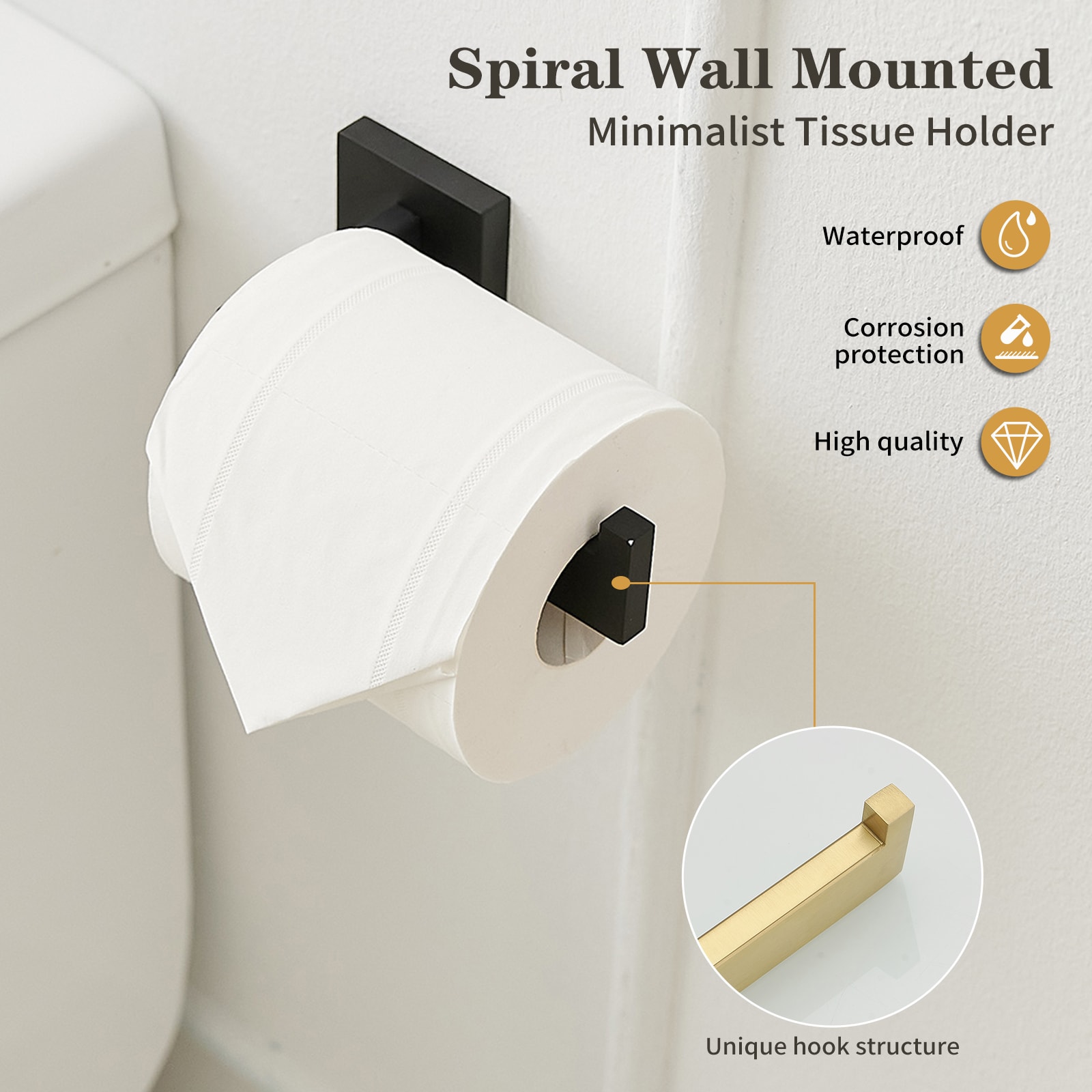 Juego de Accesorios para Baño de 5 Piezas en Negro Mate - Incluye Barra para Toallas, Portarrollos y Gancho para Batas - Modelo A-91012-S-NEGRO-1