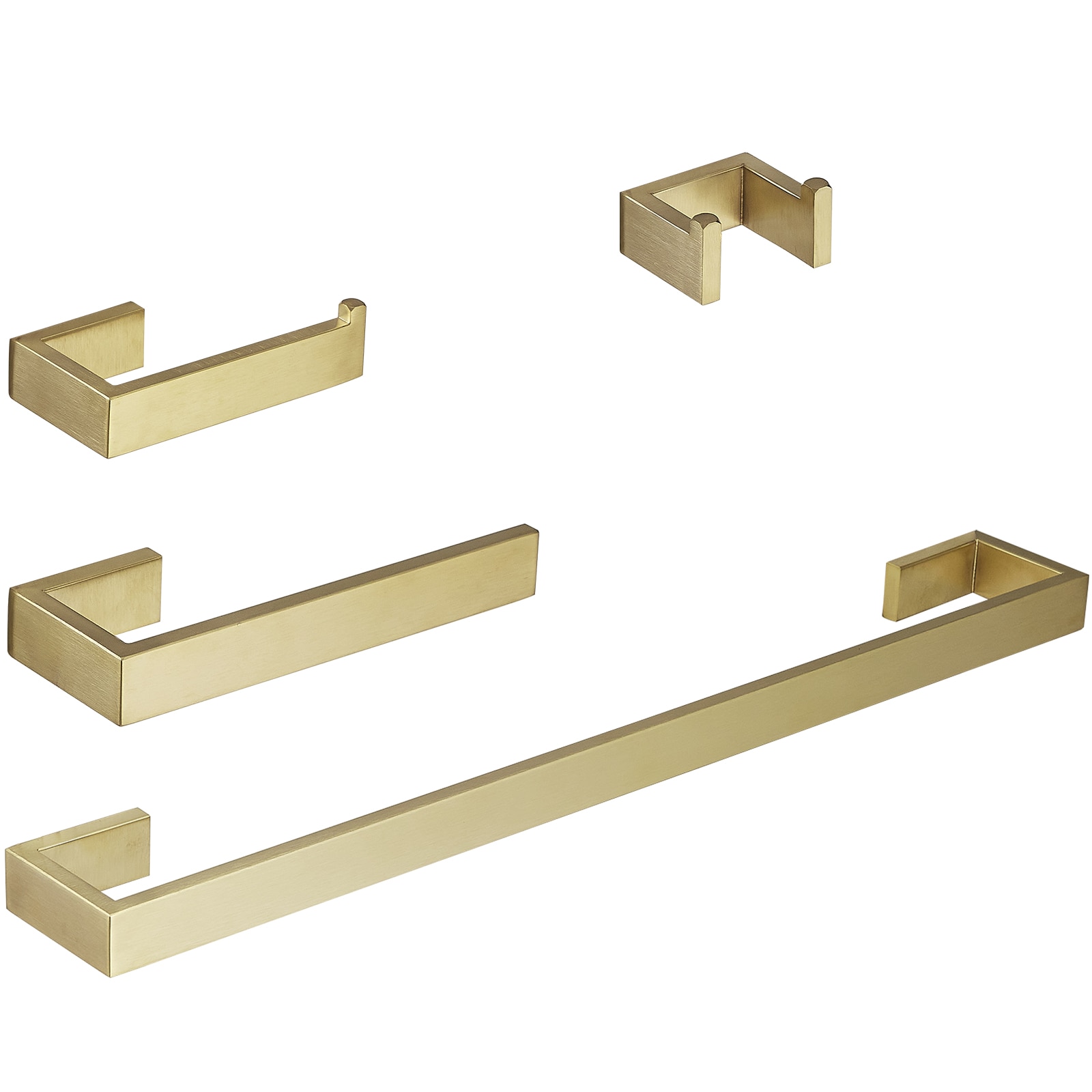 Juego de Accesorios para Baño en Dorado Cepillado de 4 Piezas: Barra para Toallas, Portarrollos de Papel Higiénico, Gancho para Batas incluido A-91001-BG