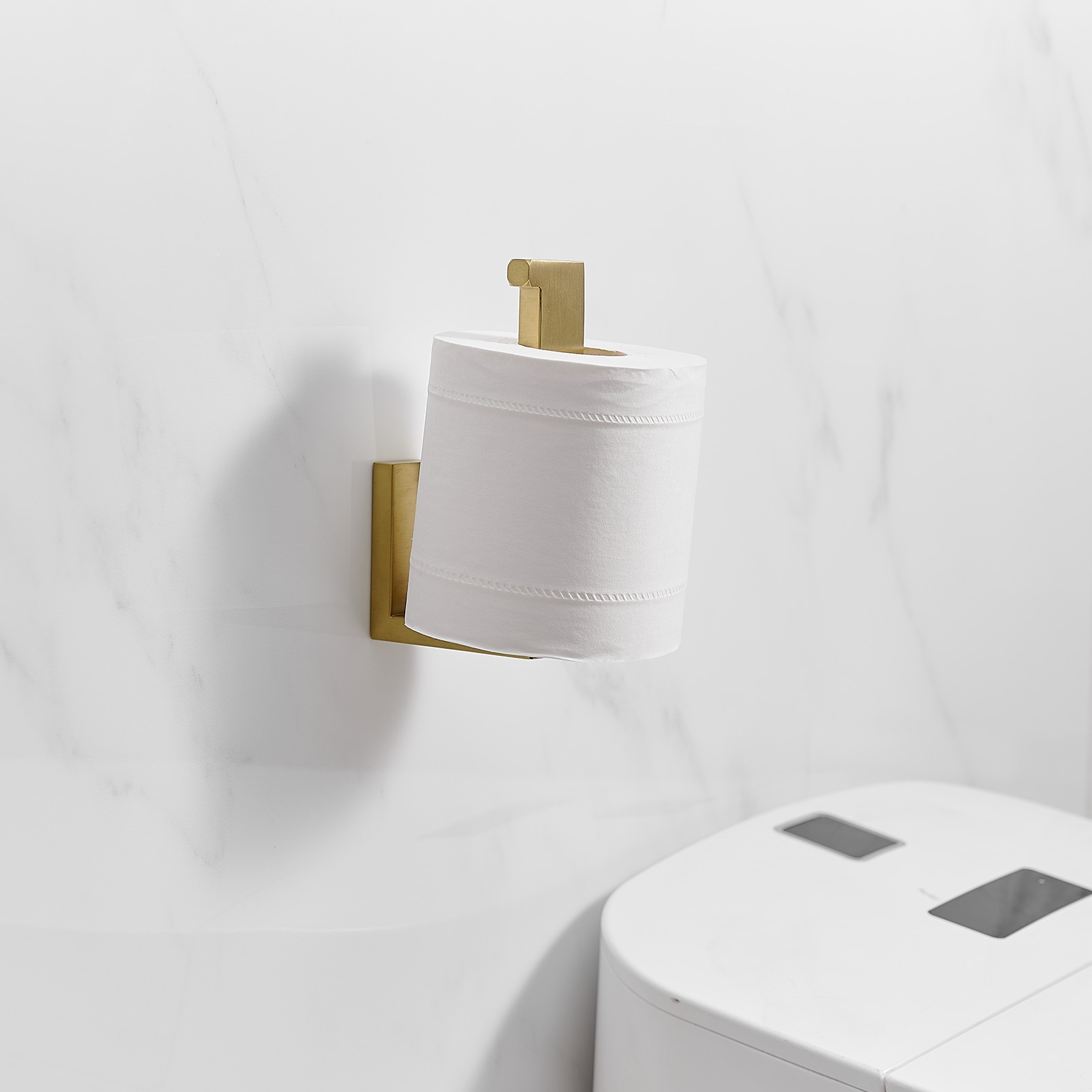 Juego de Accesorios para Baño en Dorado Cepillado de 4 Piezas: Barra para Toallas, Portarrollos de Papel Higiénico, Gancho para Batas incluido A-91001-BG