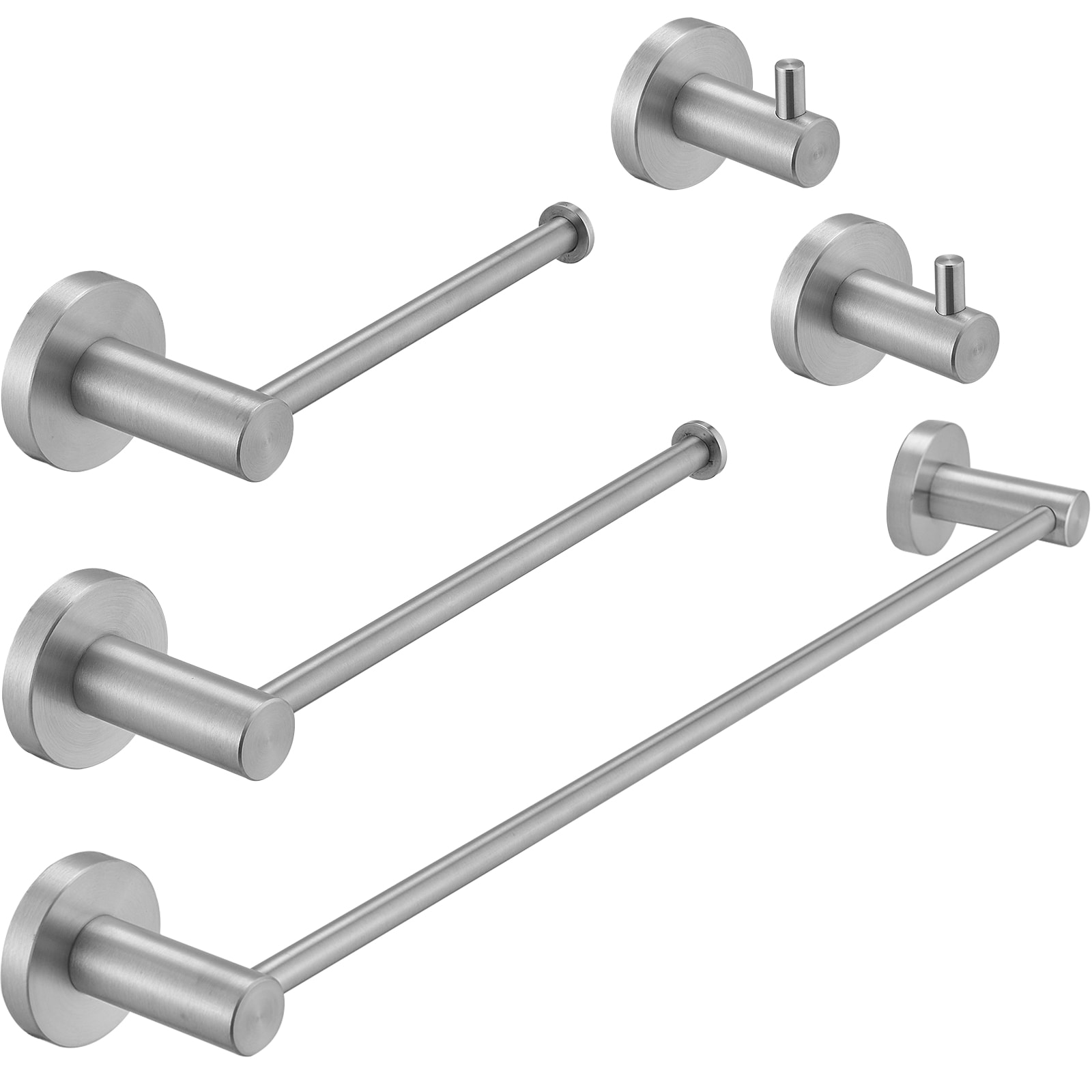 Juego de Accesorios de Baño Decorativos en Níquel Cepillado de 5 Piezas para Baño - Barra de Toalla, Portarrollos y Gancho para Bata incluidos A-91013-S-N-1