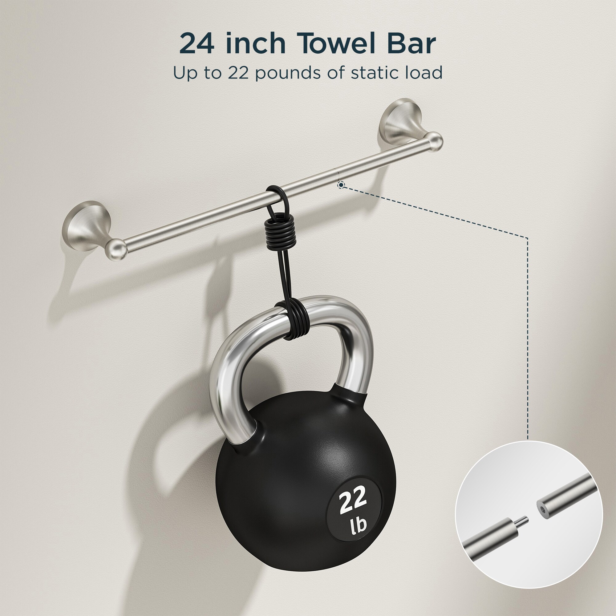 Juego de accesorios decorativos para baño de 4 piezas en níquel cepillado - Barra para toallas, porta papel higiénico, anillo para toallas y gancho para batas incluidos LL19102BN4A