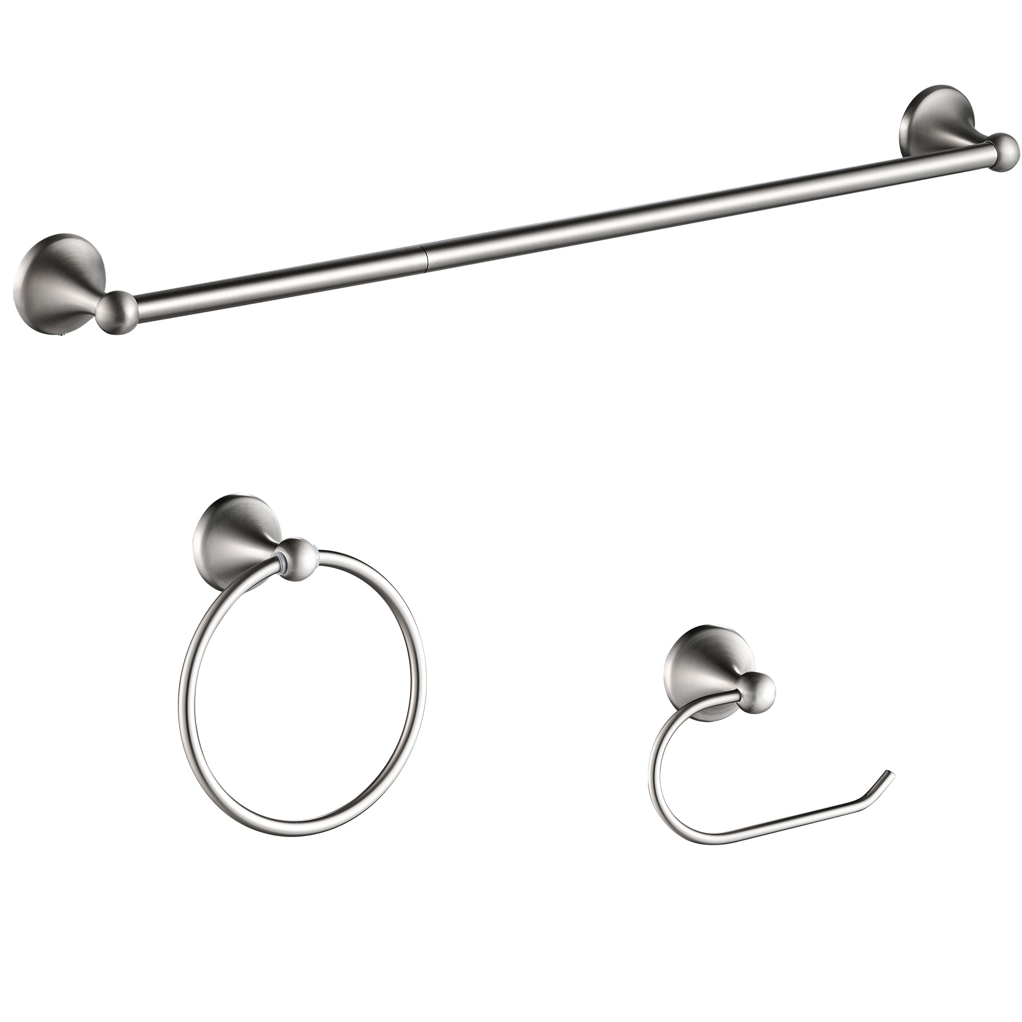 Juego de Accesorios de Baño Decorativos de 3 Piezas en Níquel Cepillado FORIOUS - Barra de Toalla, Portarrollos de Papel y Argolla para Toalla incluidos LL19102BN3A