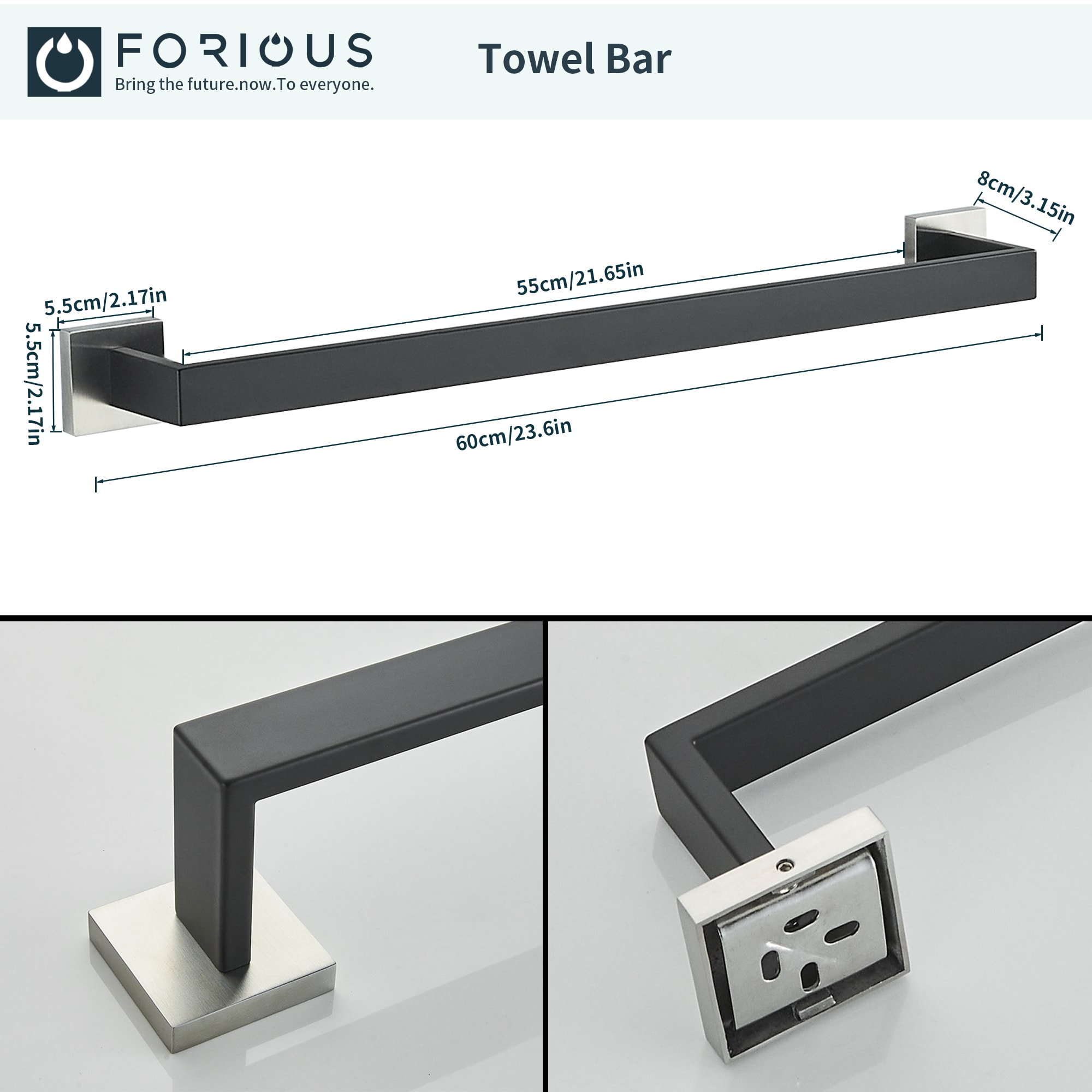 Juego de 5 piezas de herrajes decorativos para baño en negro/cepillado que incluye barra de toallas, portarrollos y gancho para batas.